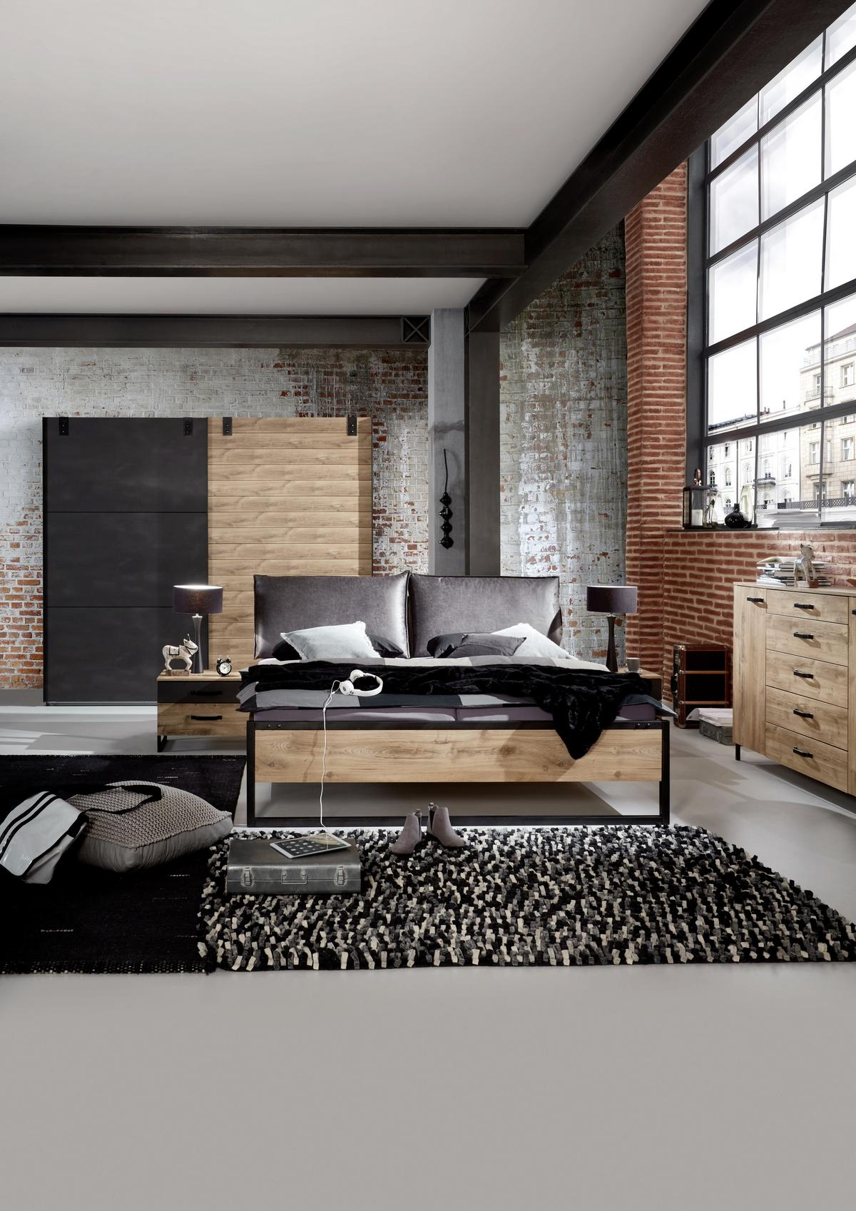 Schwebetürenschrank 200 Cm Detroit, Eiche Dekor/ Graphit - Eichefarben/Graphitfarben, Basics, Holzwerkstoff (200/218/65cm) - MID.YOU