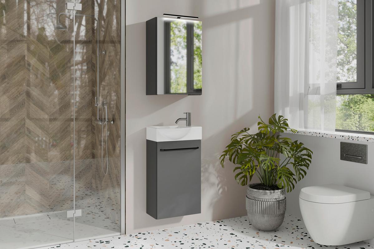 Spiegelschrank Spree Anthrazit B: 40 Cm - Anthrazit, MODERN, Glas/Holzwerkstoff (40/60/20cm) - MID.YOU