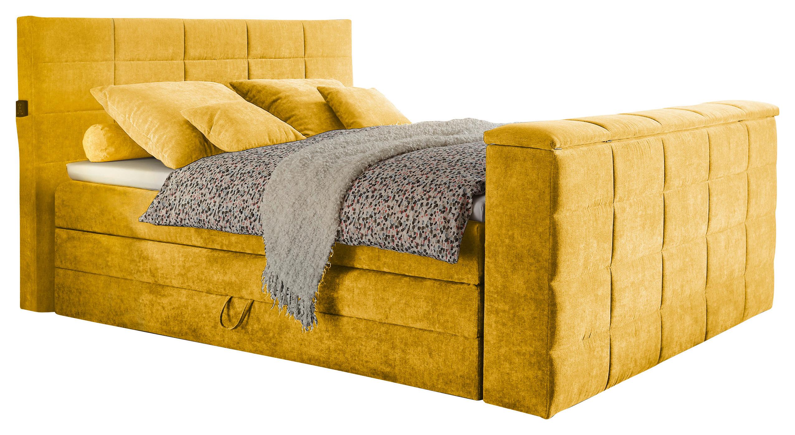 Boxspringbett mit Bettkasten 180x200 cm Denver - Gelb, KONVENTIONELL, Textil (180/200cm) - Carryhome