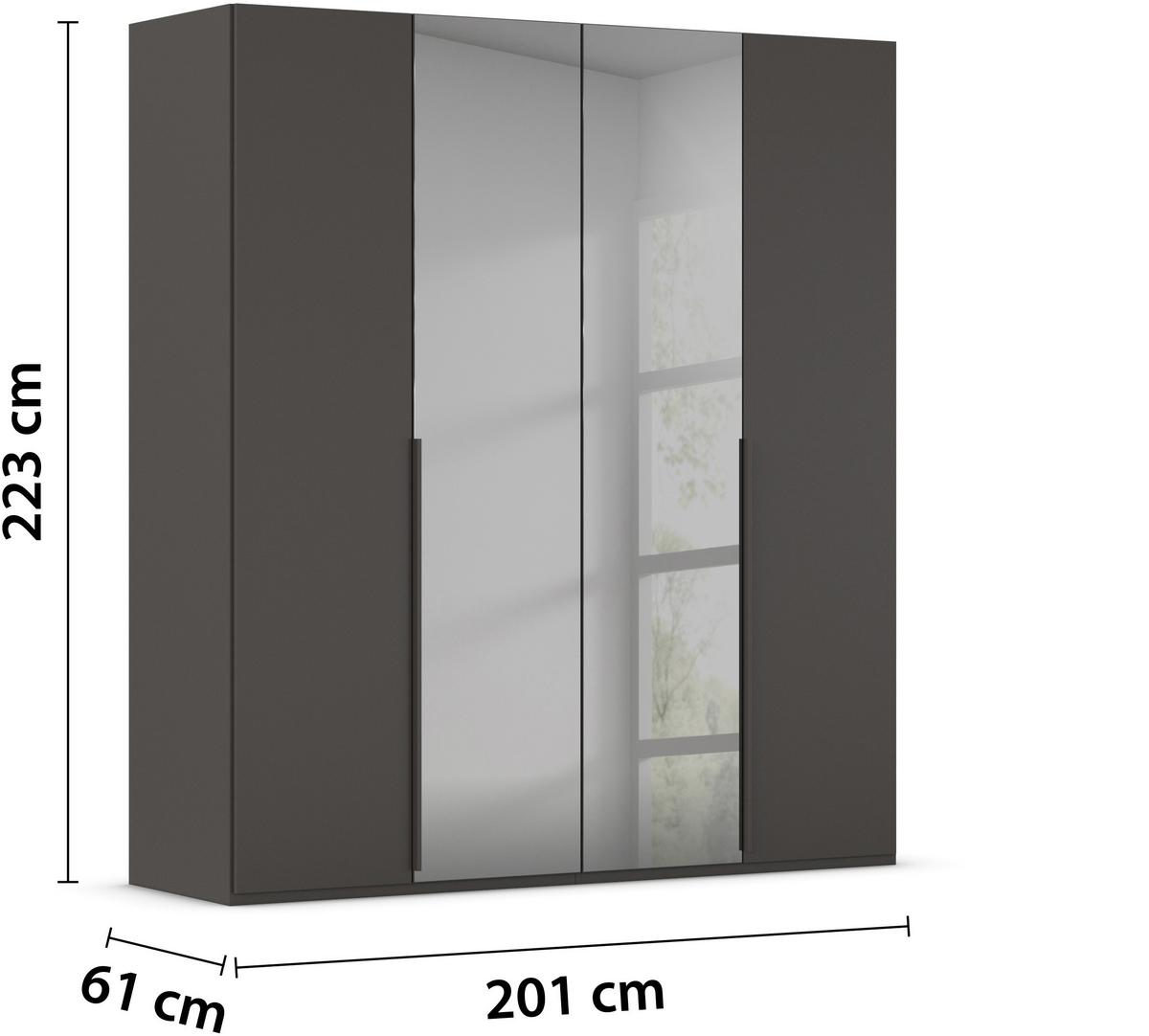 Drehtürenschrank Paola Graphitfarben/Grau - Graphitfarben/Grau, Trend, Glas/Holzwerkstoff (201/223/61cm) - Rauch Möbel