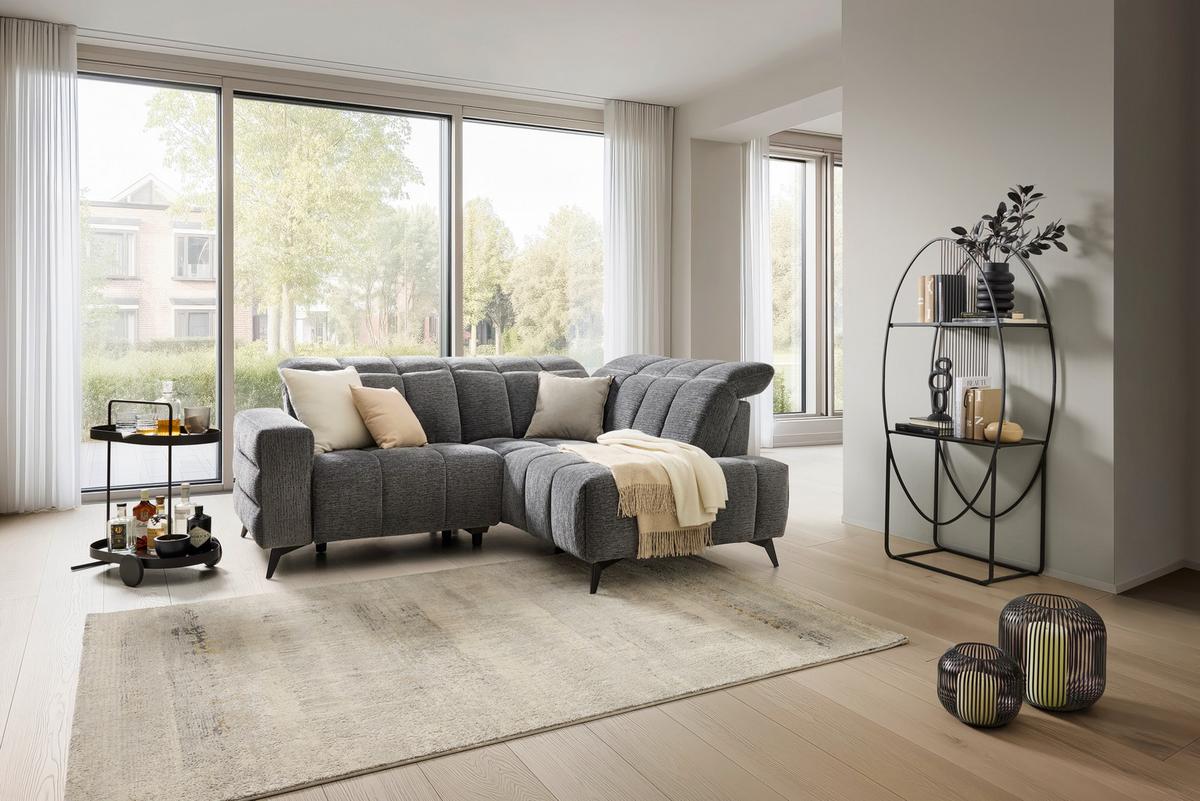 Rohová sedačka PARIS, pravá, tmavě šedá, el.relax.funkce - černá/tmavě šedá, Konvenční, kov/dřevo (215/182cm) - Mömax