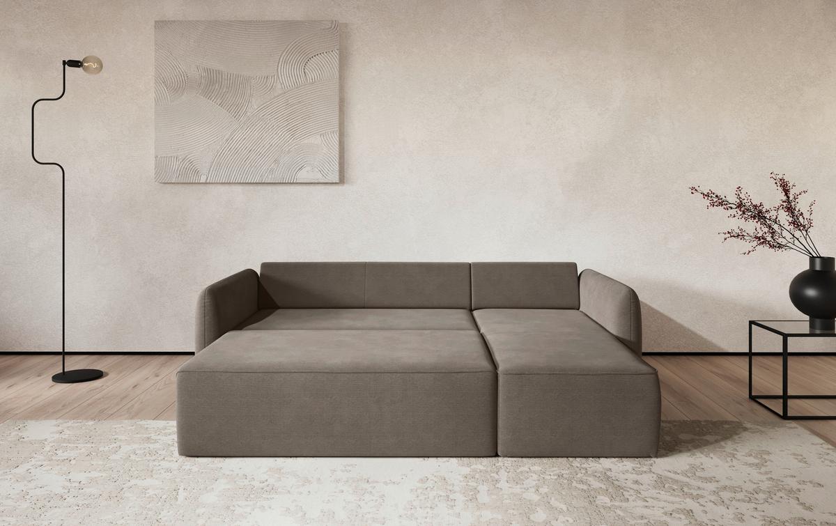 Ecksofa mit Bettfunktion Flow Cord taupe, B: 239cm - Taupe/Schwarz, Trend, Textil (239/170cm) - MID.YOU