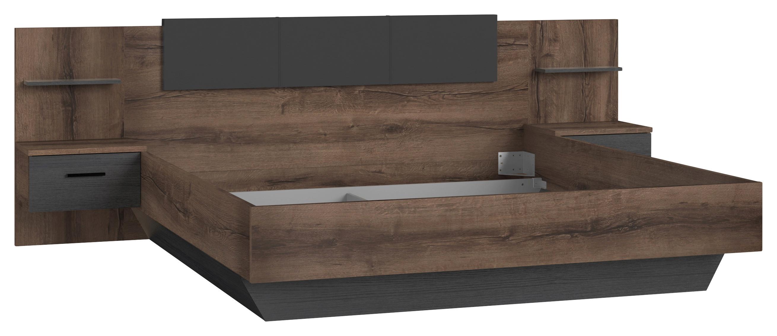 Ágykeret Chilly 180/200 Cm - tölgyfa színű/fekete, Lifestyle, műanyag/faalapú anyag (275,5/205,7/95,6cm)