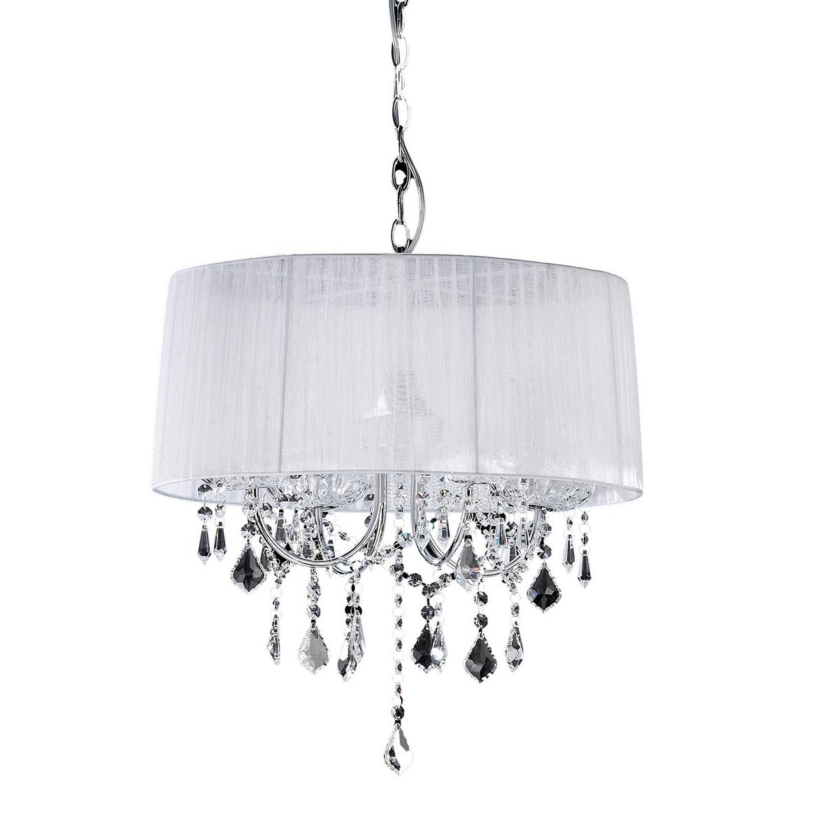 Kristall-Hängeleuchte Weiß Chromfarben D: 45 cm 6w - Chromfarben/Weiß, KONVENTIONELL, Glas/Textil (45/95cm)