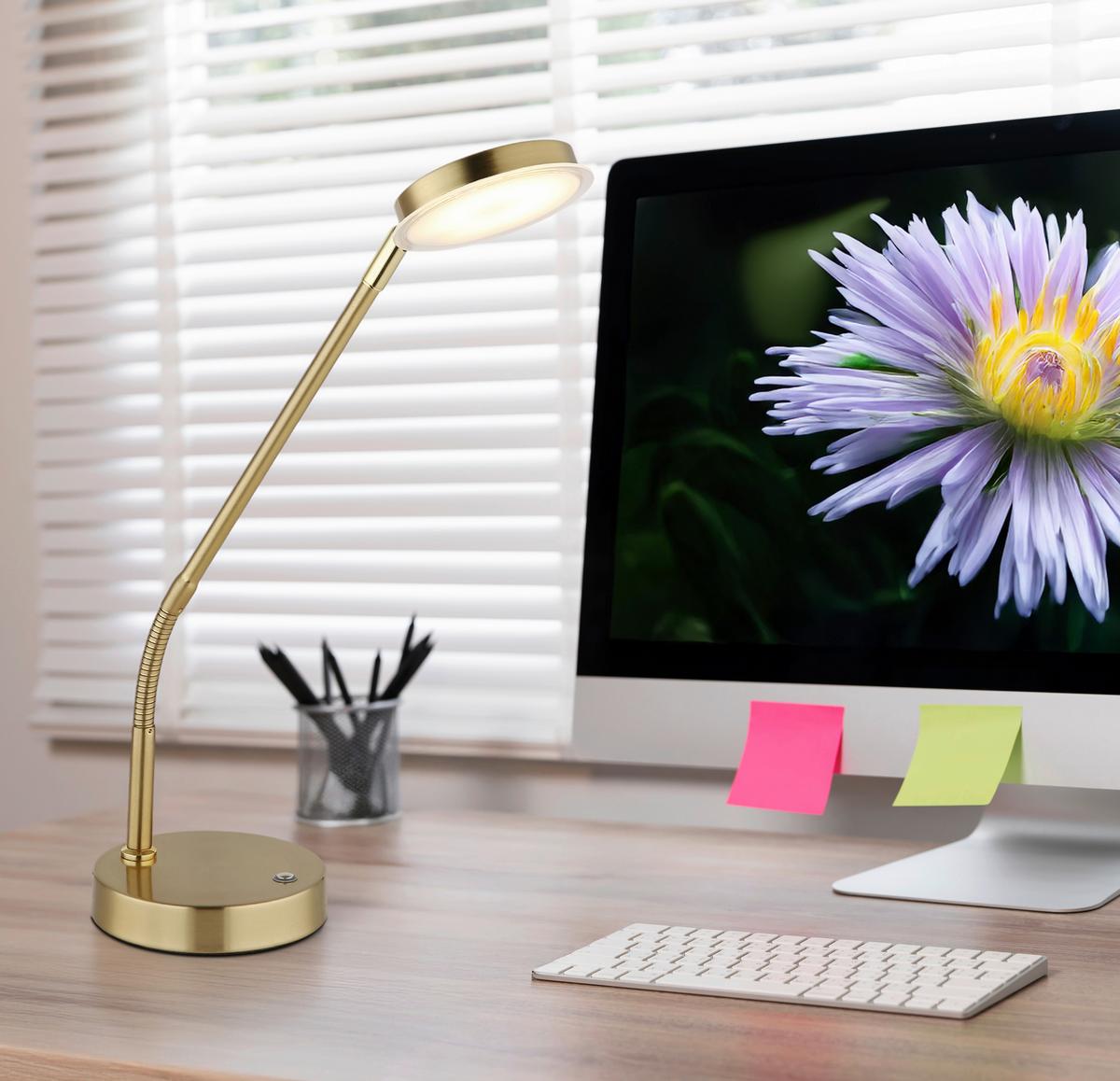 Led-tischleuchte Touchdimmer - Klar/Messingfarben, Design, Kunststoff/Metall (43/13/53,5cm) - Globo