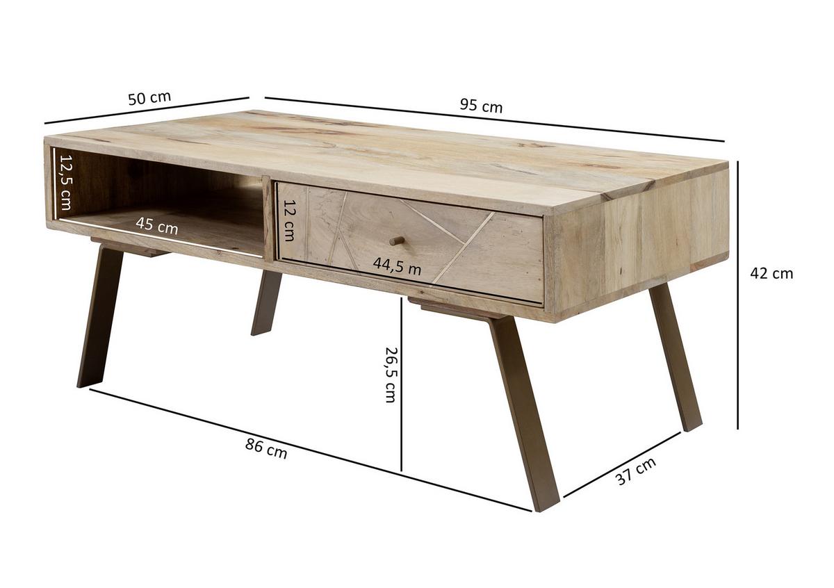 Konferenční stolek SIKAR masív - hnědá, Design, kov/dřevo (95/50/42cm) - MID.YOU