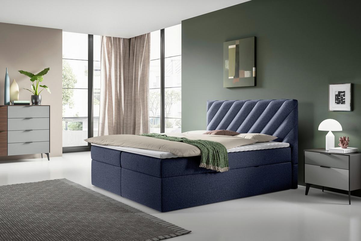 Boxspringbett Mit Topper & Bettkasten 160x200 Gusto - Blau/Schwarz, MODERN, Textil (160/200cm) - MID.YOU