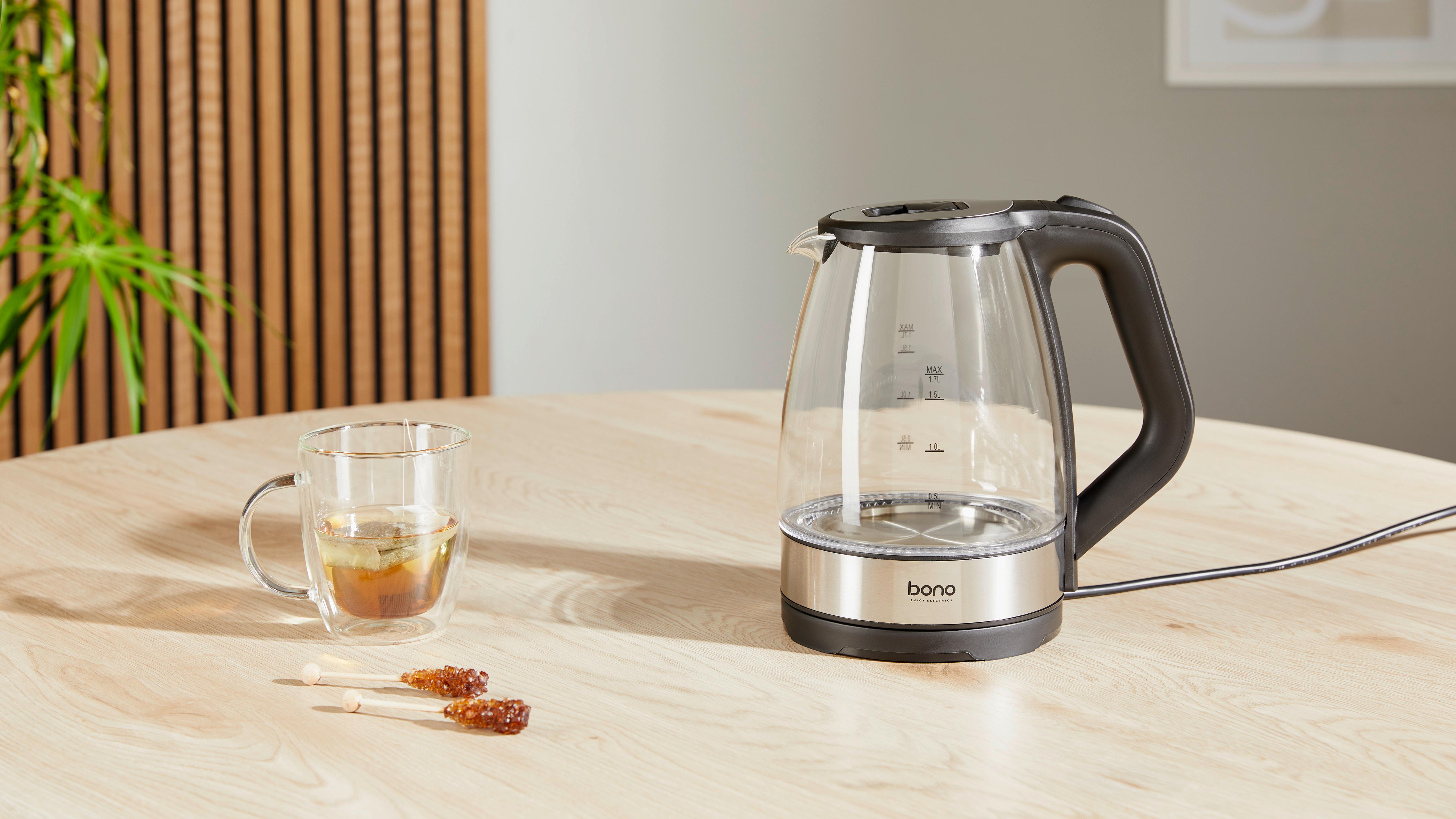 Wasserkocher Kate Klar/Schwarz Glas 1,7 Liter 2.200W - Klar/Edelstahlfarben, KONVENTIONELL, Glas/Kunststoff (21,2/23,4/15,7cm) - Bono
