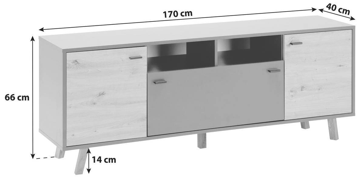 TV-Lowboard Trend B: 170 cm Anthrazit, Eiche Artisan - Anthrazit/Eiche Artisan, MODERN, Holzwerkstoff (170/66/40cm)