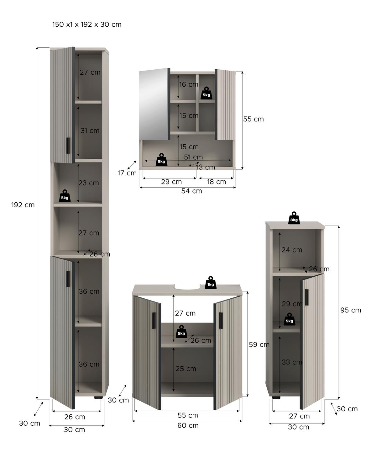 Badezimmer Mone Kaschmir B: 120cm - Kaschmir/Schwarz, Trend, Glas/Holzwerkstoff (120cm) - MID.YOU