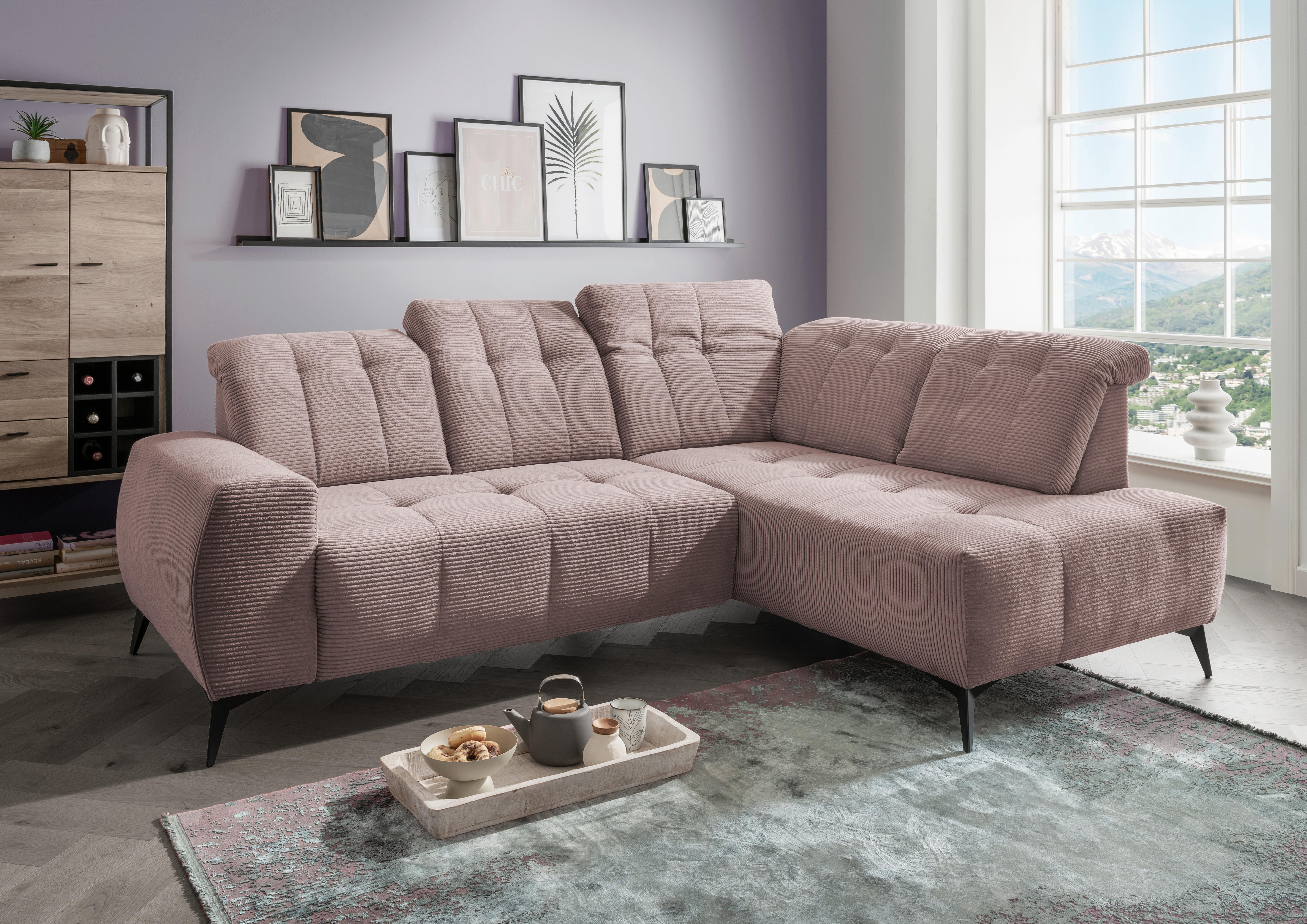 Ecksofa mit USB Anschluss Sano, Rosa, S: 261x200 cm - Schwarz/Rosa, MODERN, Textil (261/200cm) - Livetastic