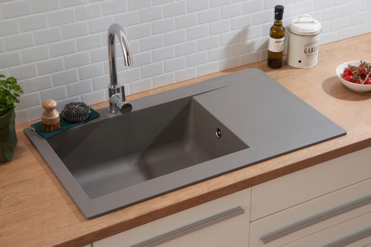 Spüle Respekta Denver Kunststein Bxt: 86x50 cm - Grau, Trend, Glas/Kunststoff (86/20/50cm) - Respekta