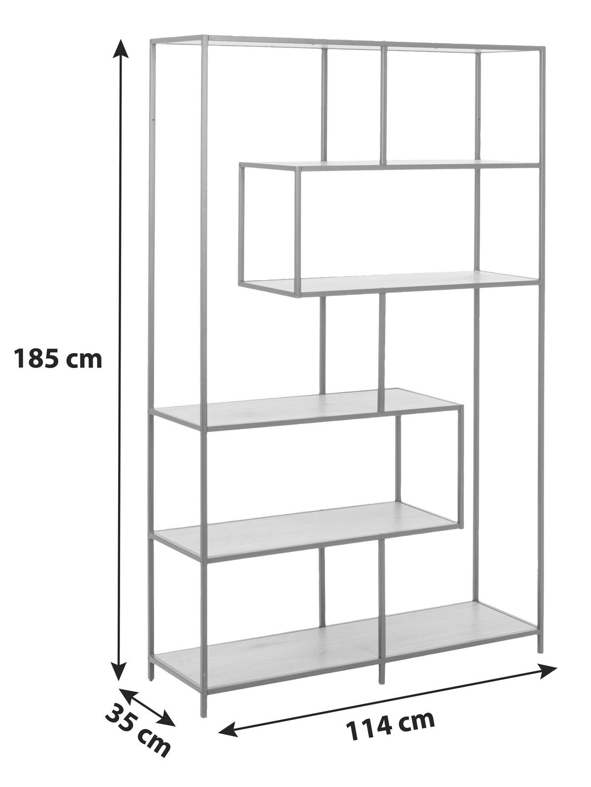 Regal Seaford B 114cm, Schwarz/eiche Dekor - Eichefarben/Schwarz, MODERN, Holzwerkstoff/Metall (114/185/35cm) - MID.YOU