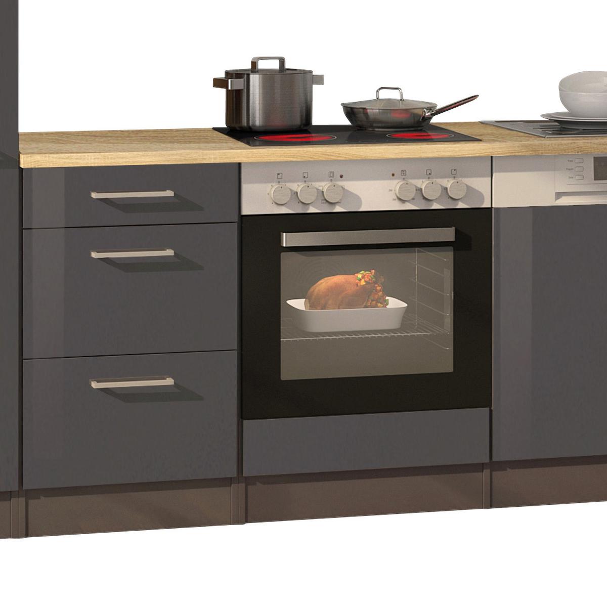 Küchenzeile Mailand mit Geräten 310 cm Anthrazit Elegant - Eichefarben/Anthrazit, MODERN, Holzwerkstoff (310cm) - Held