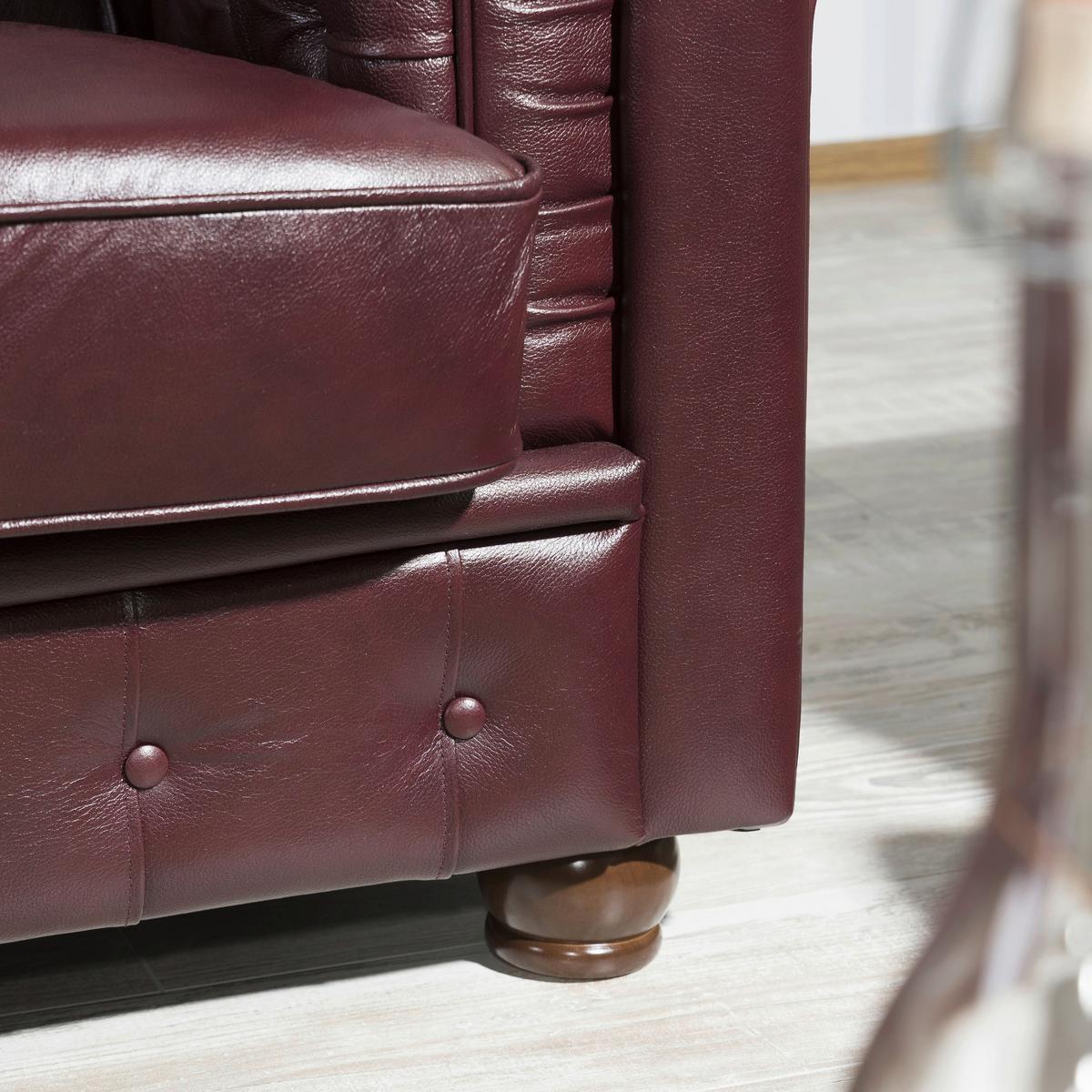 Sitzgarnitur 3-Tlg. Bridgeport Echtleder Rot - Rot/Nussbaumfarben, Design, Leder/Holz - Max Winzer