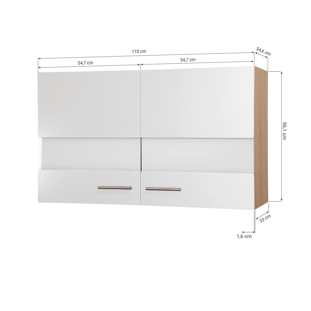 Küchenoberschrank Merle Schwarz, Eiche Dekor B:110cm - Eichefarben/Schwarz, Basics, Glas/Holzwerkstoff (110/56,1/34,6cm) - Respekta