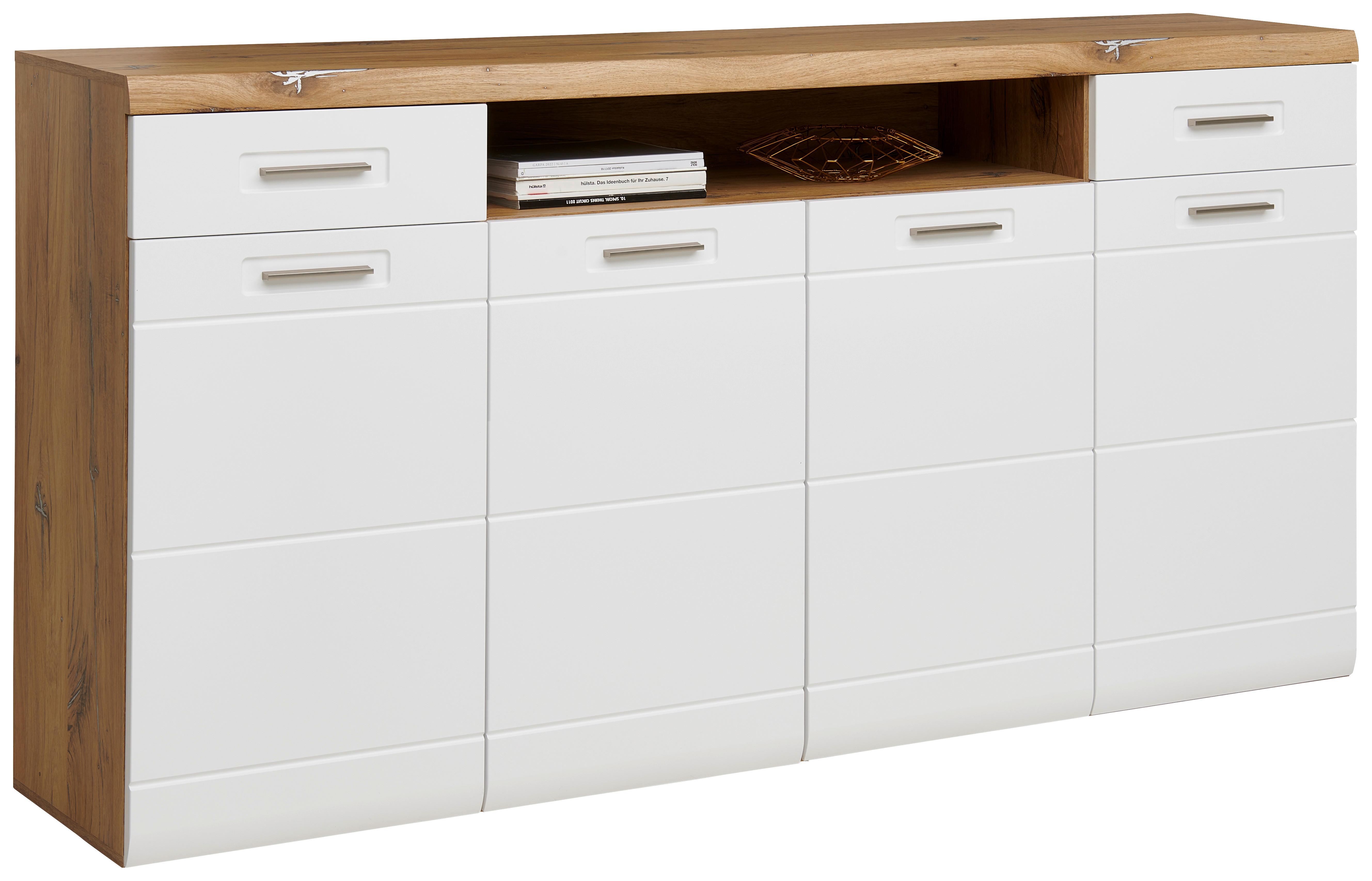 Sideboard Mit Soft-Close B: 200 cm Auris, Weiß/Eiche Dekor
