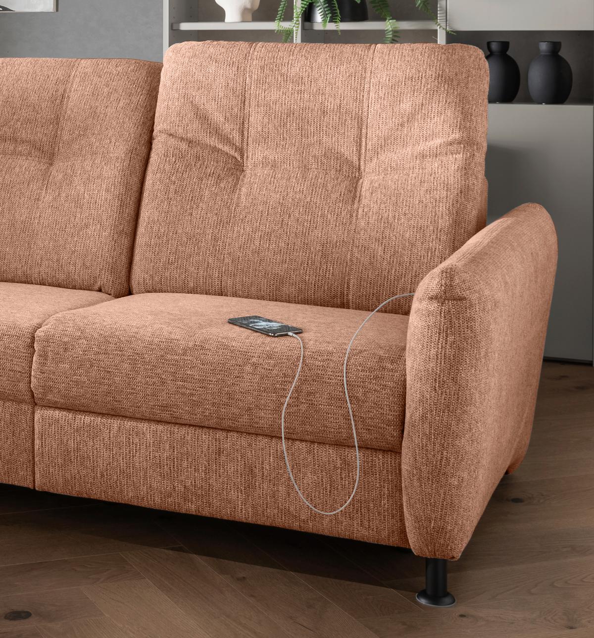 Ecksofa Minori Chenille Koralle, S: 198x270 cm - Koralle/Schwarz, MODERN, Textil (198/270cm) - Livetastic