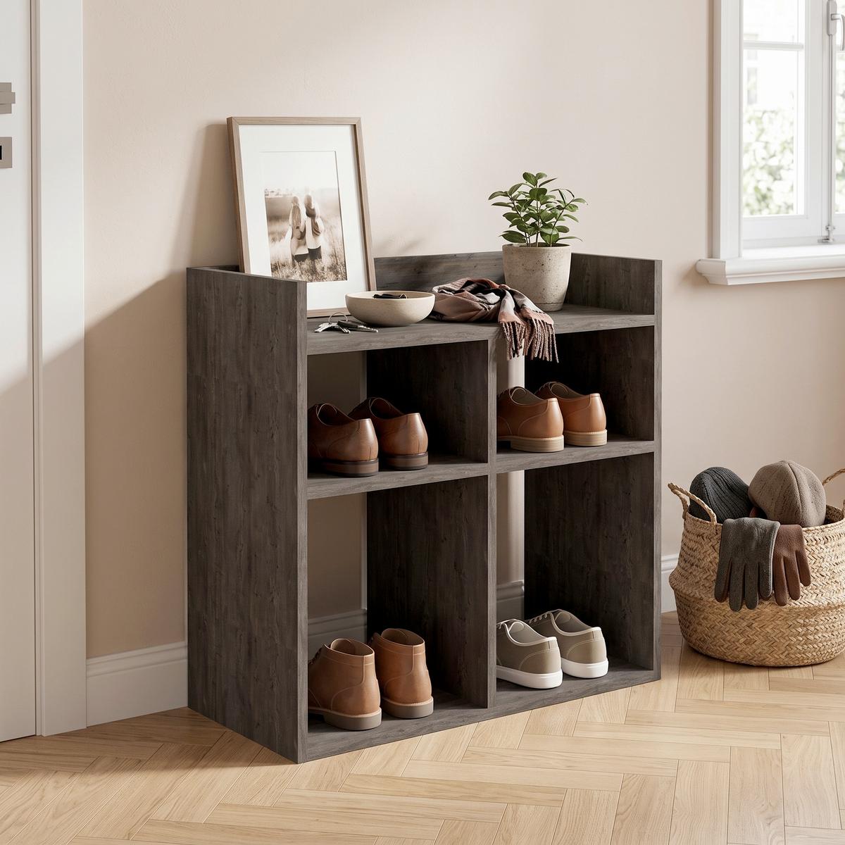 REGÁL NA BOTY VISTA - tmavý dub, Design, kompozitní dřevo (75,6/72/35,6cm) - Livetastic