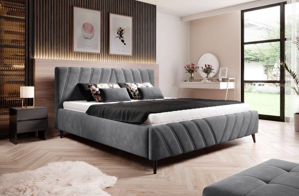 Posteľ Melli s roštom a úložným priestorom180x200 cm - čierna/sivá, Design, drevo/textil (180/200cm)