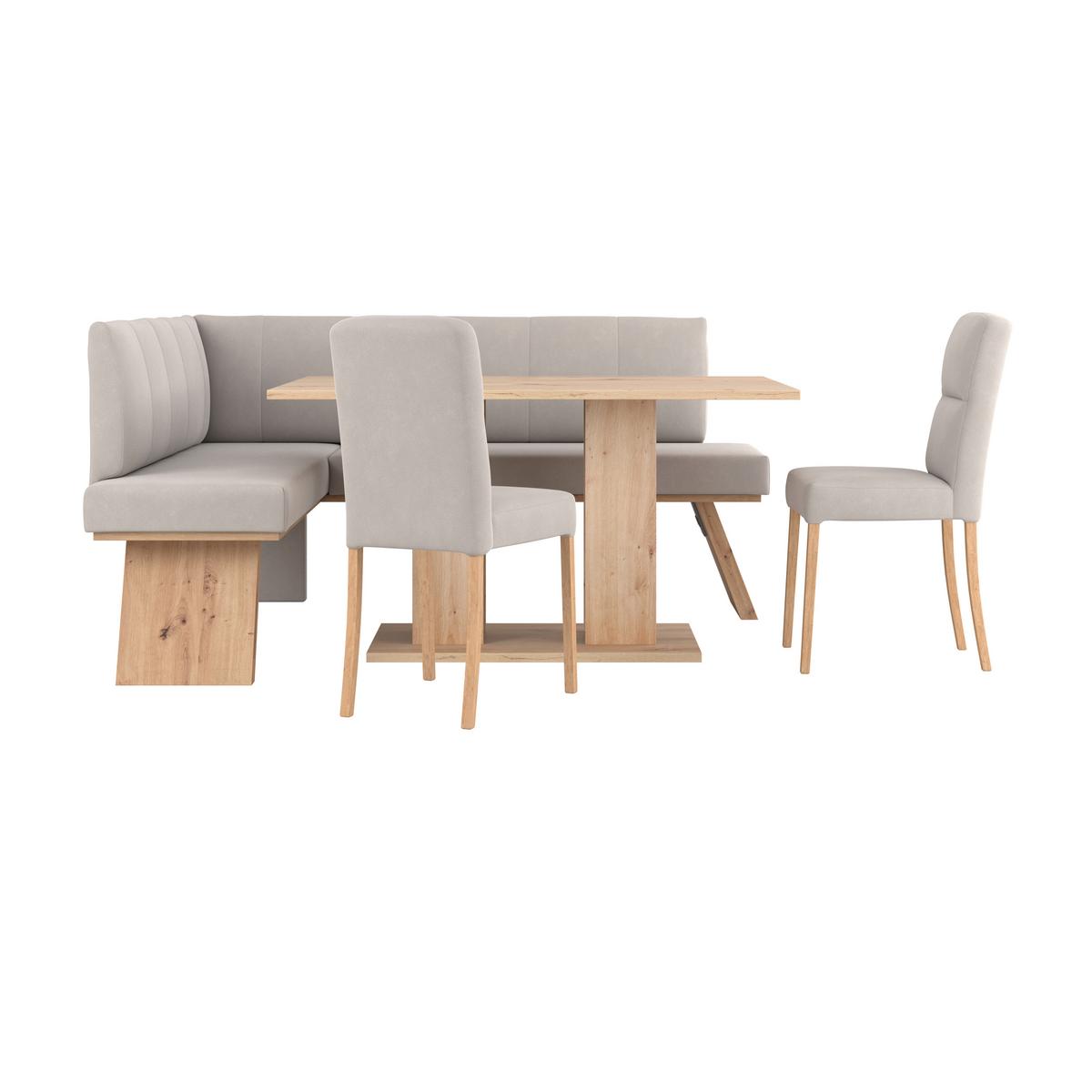 Eckbank Emma Ii Webstoff Weiß, B: 140 Cm - Eichefarben/Weiß, KONVENTIONELL, Holzwerkstoff/Textil (140/160cm)