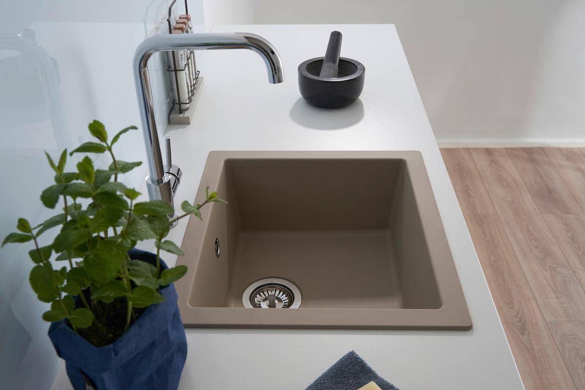 Spüle Respekta Ohio Kunststein Bxt: 50x44 Cm - Beige, Trend, Glas/Kunststoff (50/19/44cm) - Respekta