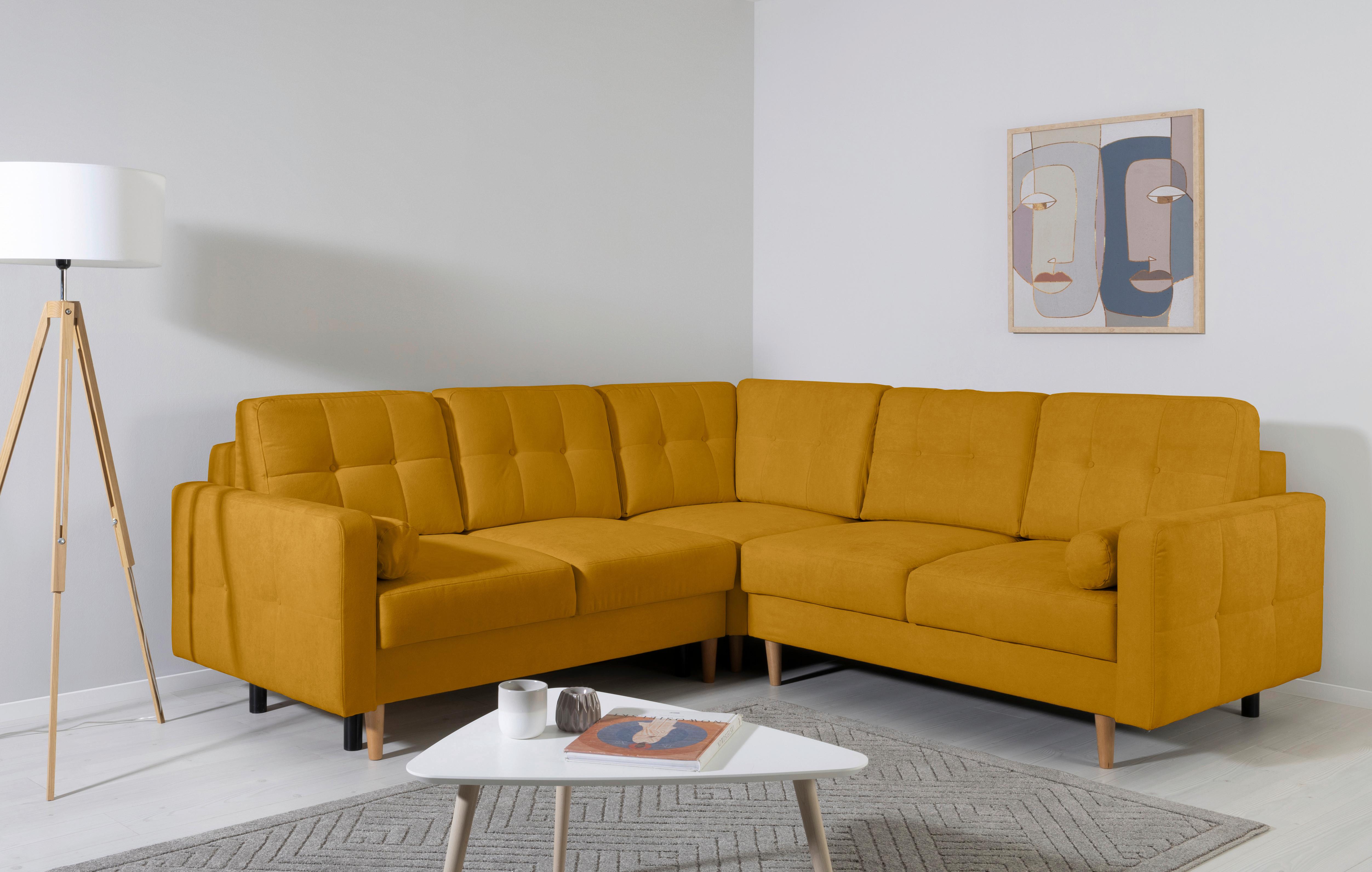 Ecksofa Noret, Gelb S: 242x242 Cm - Gelb/Buchefarben, Design, Textil (242/242cm) - MID.YOU