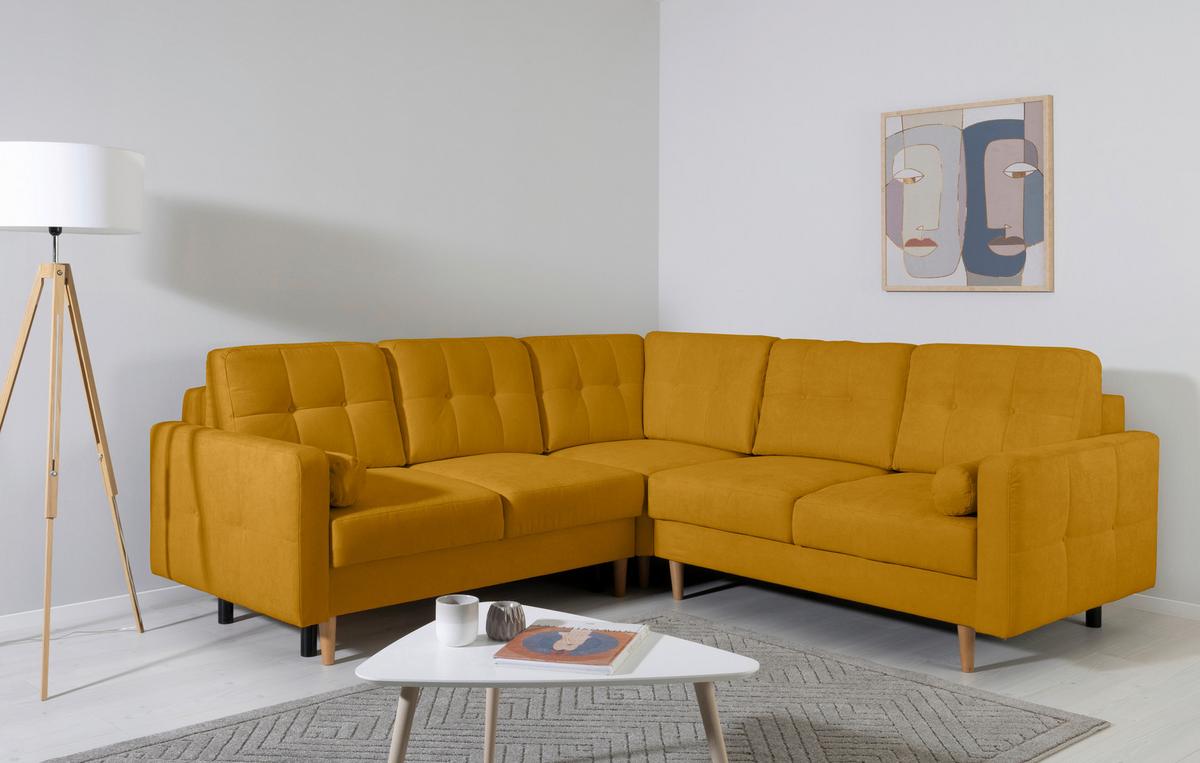 Ecksofa Noret, Gelb S: 242x242 Cm - Gelb/Buchefarben, Design, Textil (242/242cm) - MID.YOU