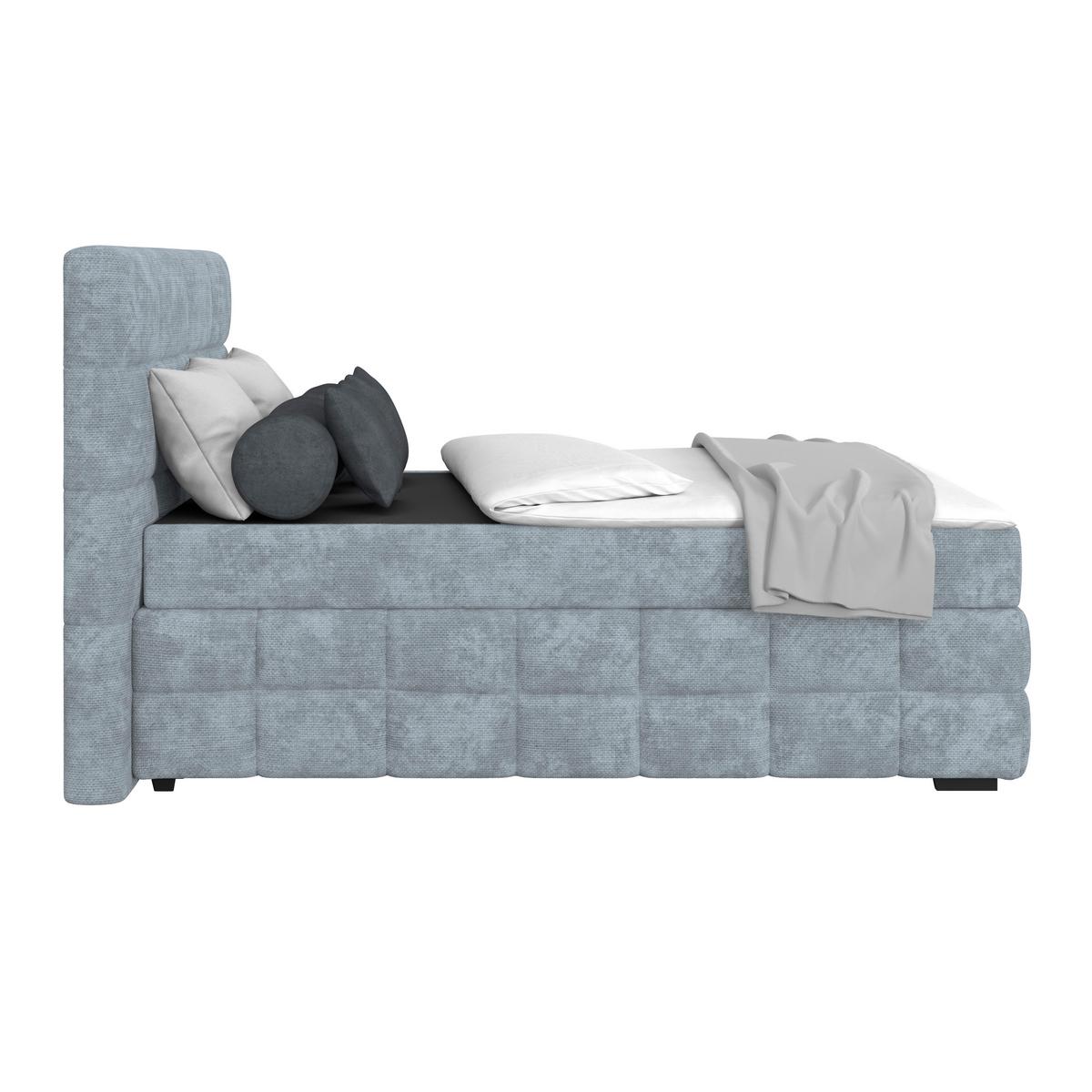 Čalouněná postel VEGA 140x200 cm, světle modrá - černá/zelená, Trend, dřevo/textil (140/200cm)