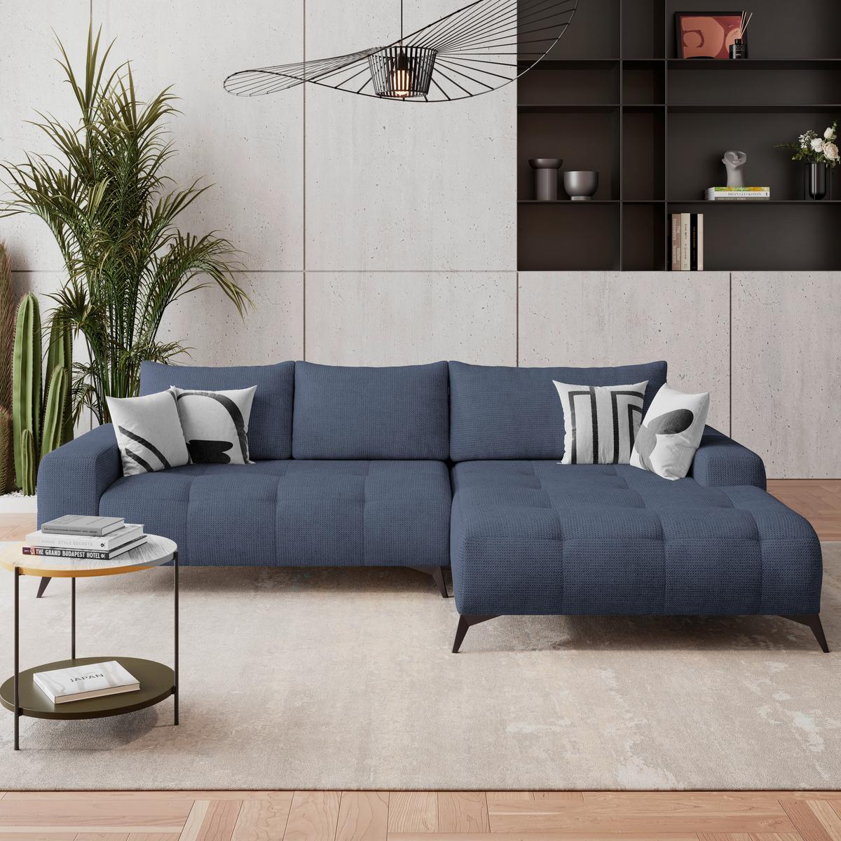 Ecksofa Mauro Blau, mit Schlaffunktion - Blau/Schwarz, Trend, Textil (290/175cm) - Luca Bessoni
