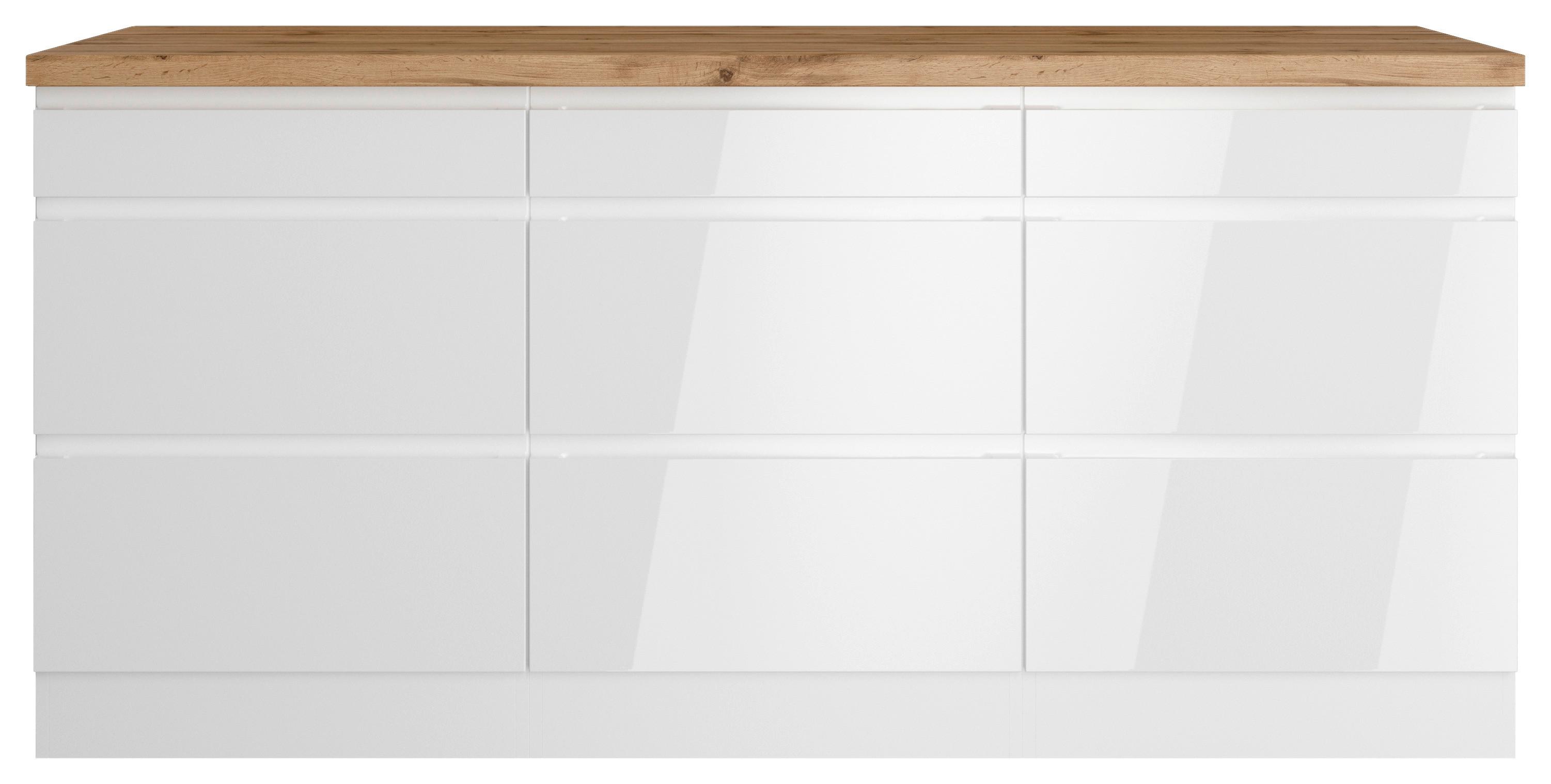 Küchenunterschrank Monza 180 Cm Weiß/eiche Dekor - Weiß Hochglanz/Eiche Wotan, LIFESTYLE, Holzwerkstoff (180/86/60cm) - Held