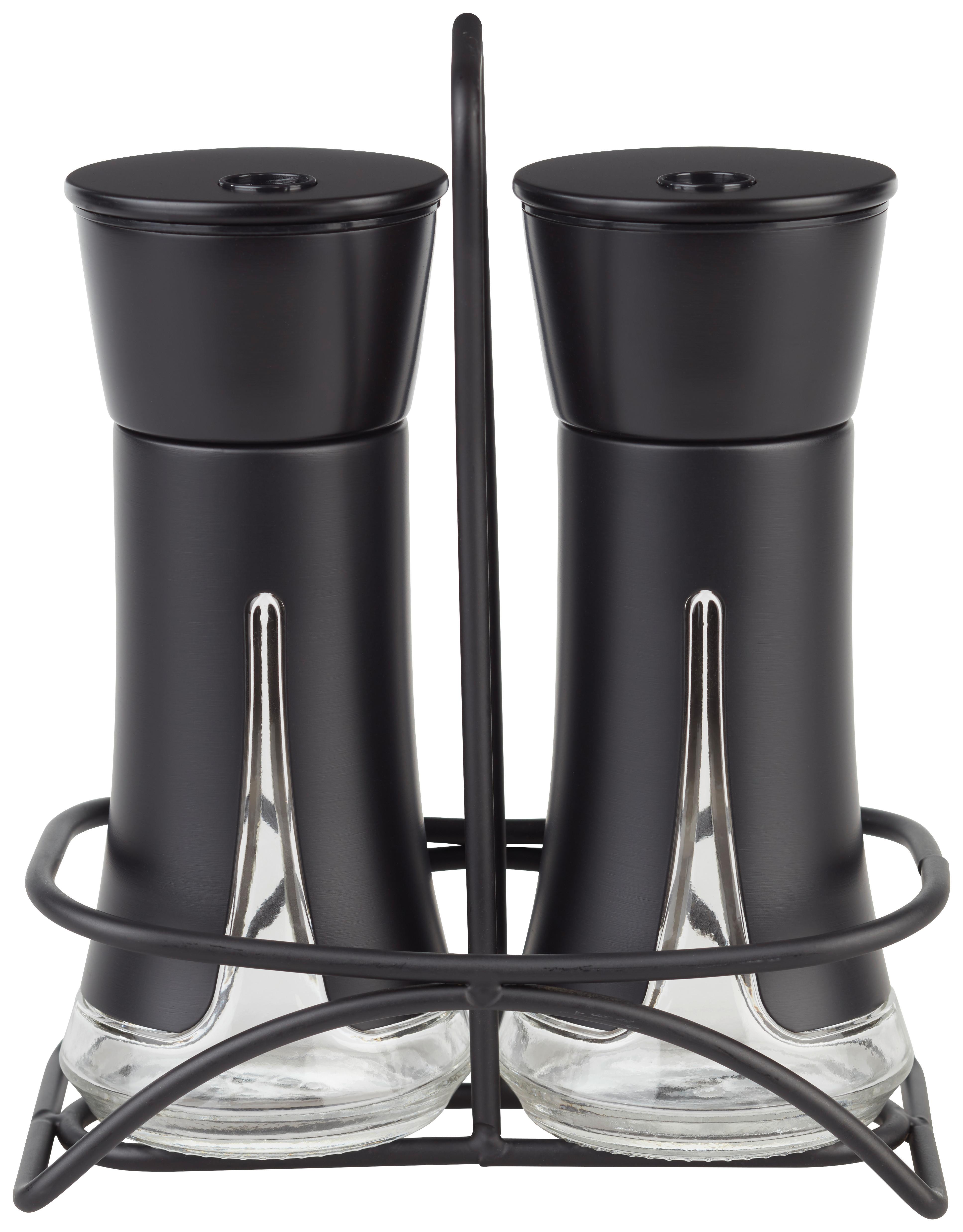 Soľnička A Korenička Aurelius, 3-Dielna - čierna, Moderný, kov/plast (13/14,5/7cm) - Premium Living