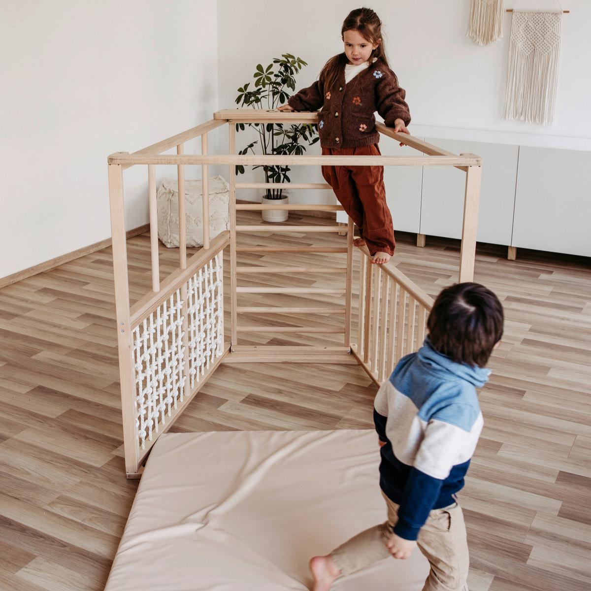 Premium Klettergerüst mit Sicherheitsmatte - Weiß, Basics, Holz (113/115/110cm) - CLIFF