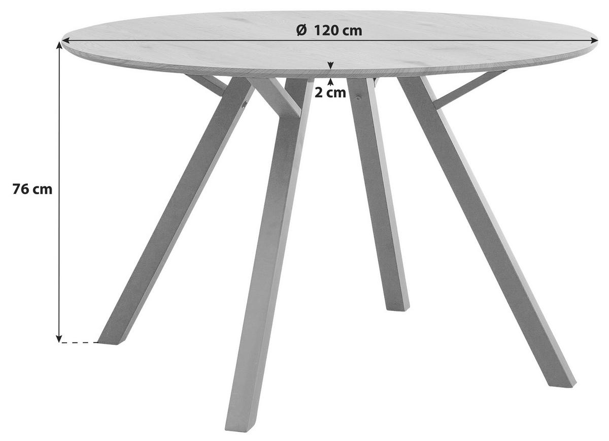 Esstisch Rund Arno 120x76 Naturfarben - Schwarz/Naturfarben, KONVENTIONELL, Holzwerkstoff/Metall (120/76/120cm)