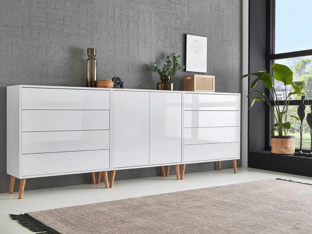 Sideboard Mailand 4 B: 237cmweiß/eiche - Weiß Hochglanz/Eiche Artisan, MODERN, Holzwerkstoff (237/86/33cm) - MID.YOU