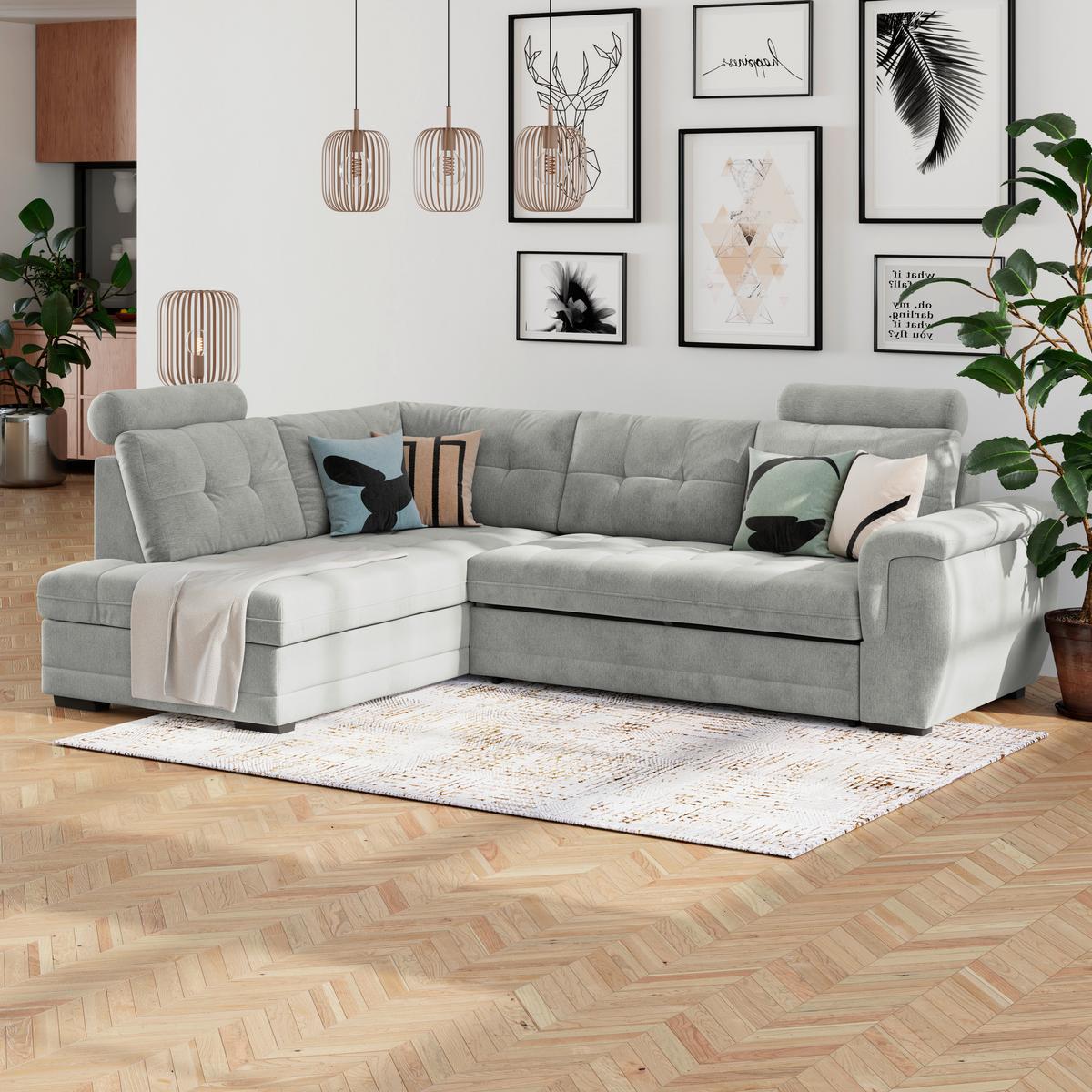 Ecksofa mit Schlaffunktion Falco new Grau 251x183 cm - Schwarz/Grau, KONVENTIONELL, Textil (251/183cm) - Ondega