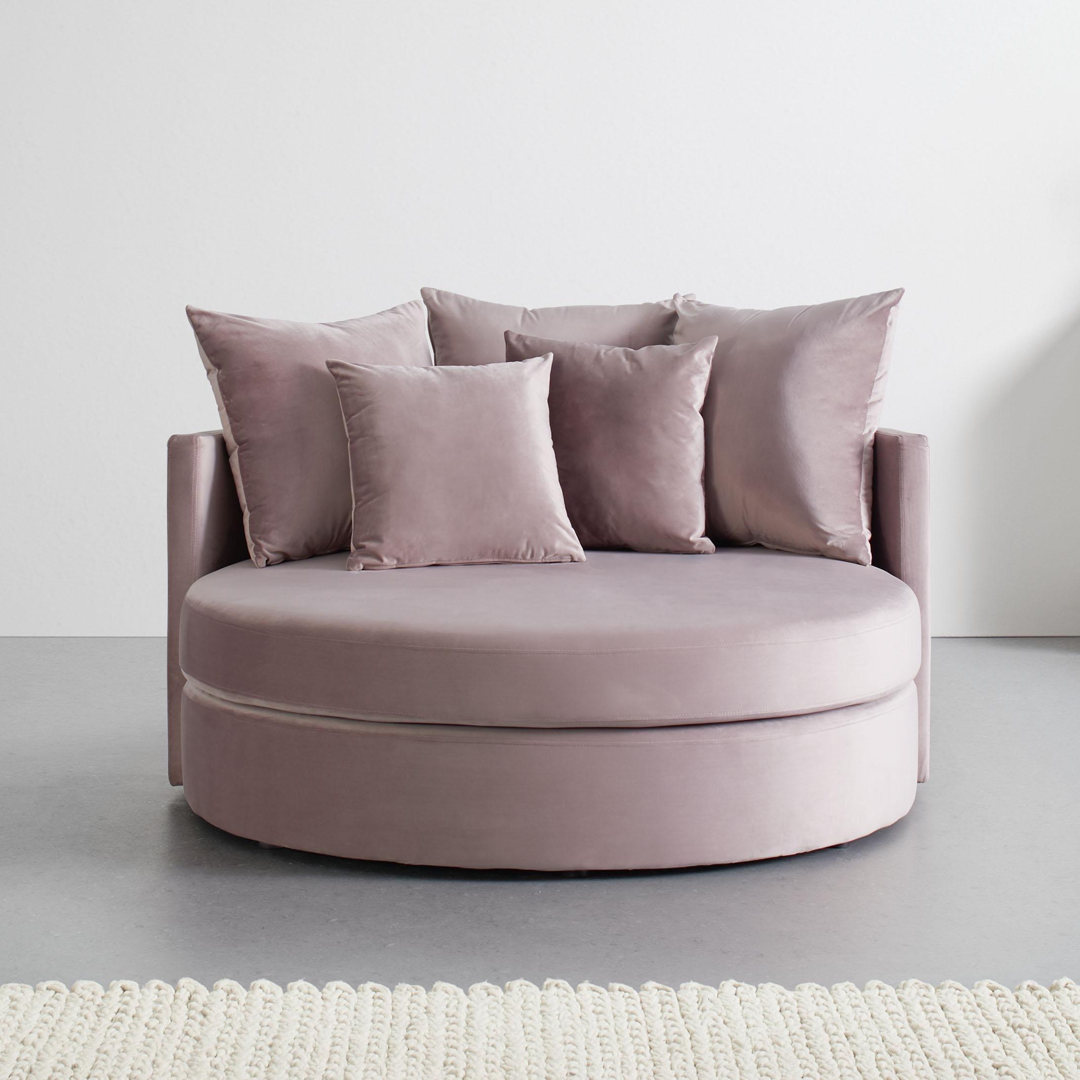 Okrúhla Pohovka S Vankúšmi Elena, Ružová - čierna/ružová, Moderný, drevo/textil (130/65/140cm) - Bessagi Home