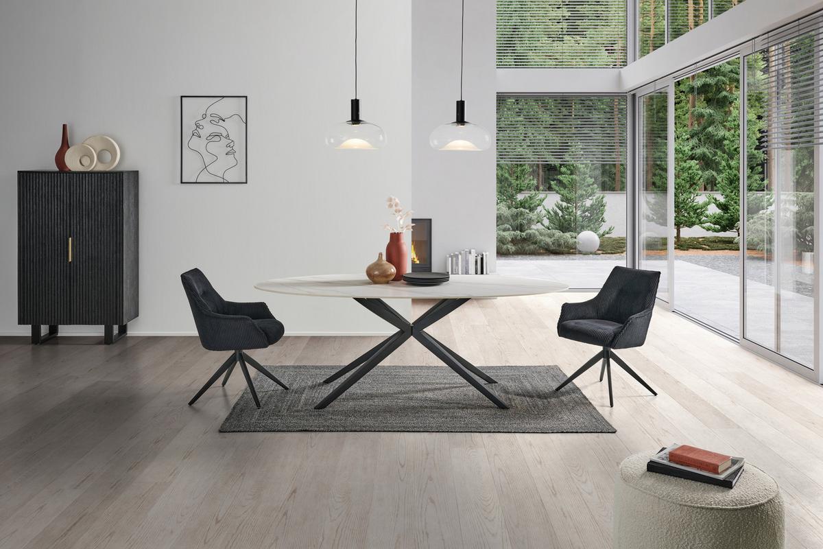 Armlehnstuhl Yuki Schwarz Gepolstert - Schwarz, LIFESTYLE, Textil/Metall (61/87/65cm) - MID.YOU