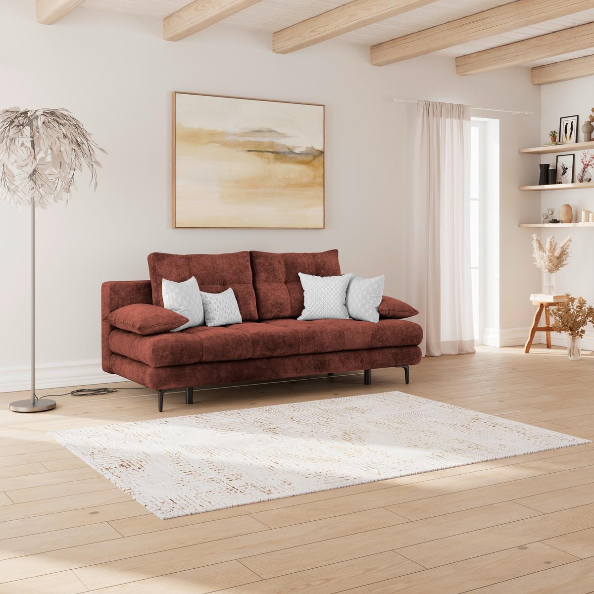 Schlafsofa Perla Rot B: 203 Cm - Bordeaux/Schwarz, KONVENTIONELL, Textil (203/94/96cm)