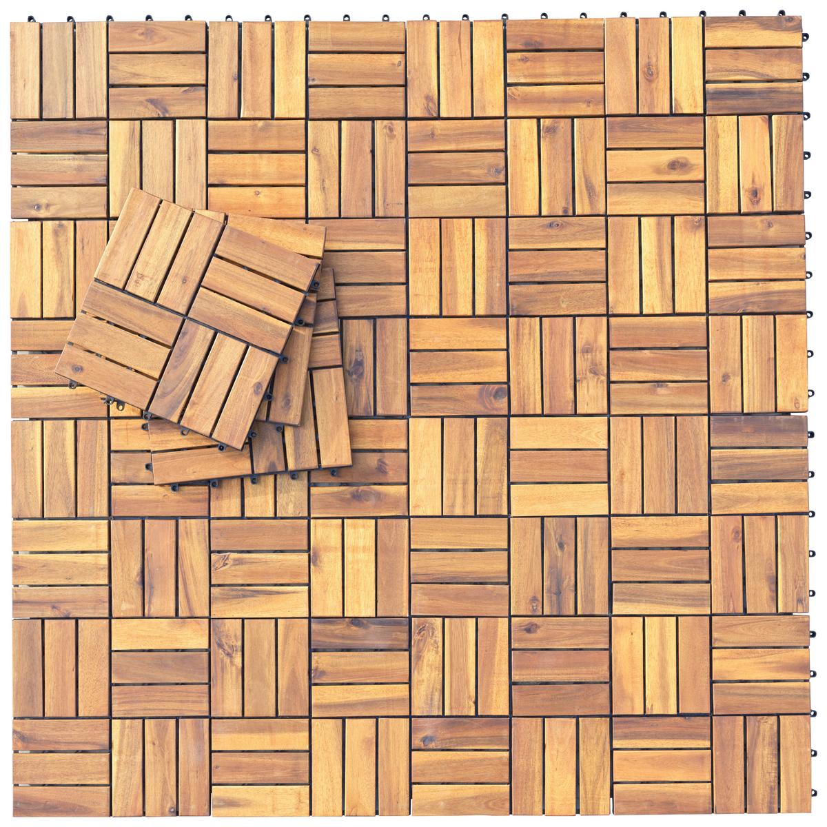Terrassenfliese Dominik 10er Set 30x30 cm Akazienholz - Schwarz/Akaziefarben, MODERN, Holz/Kunststoff (30/30cm) - Ondega
