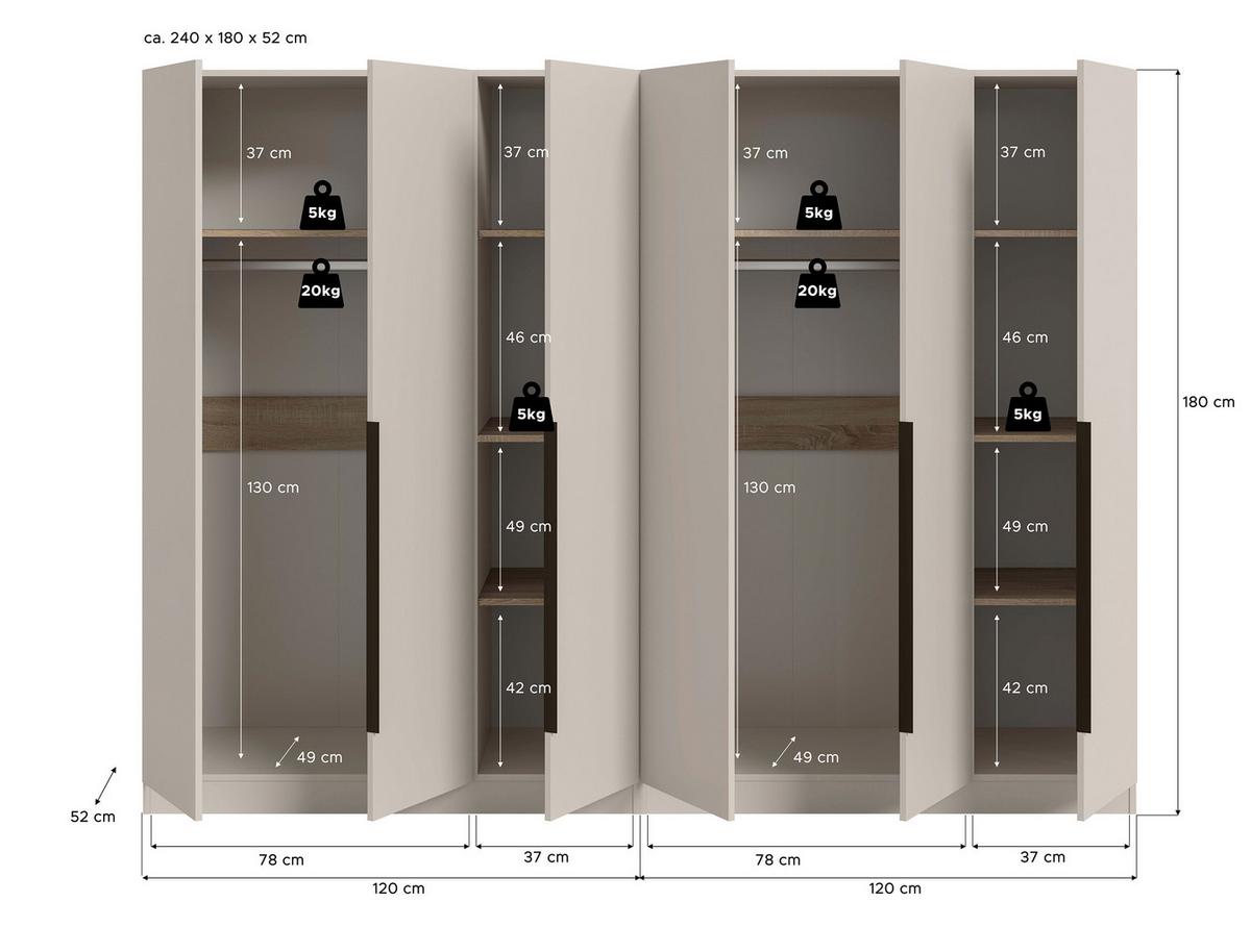 DREHTÜRENSCHRANK Kopenhagen Kaschmir B: 240cm - Kaschmir, MODERN, Holzwerkstoff (240/181/52cm) - Livetastic
