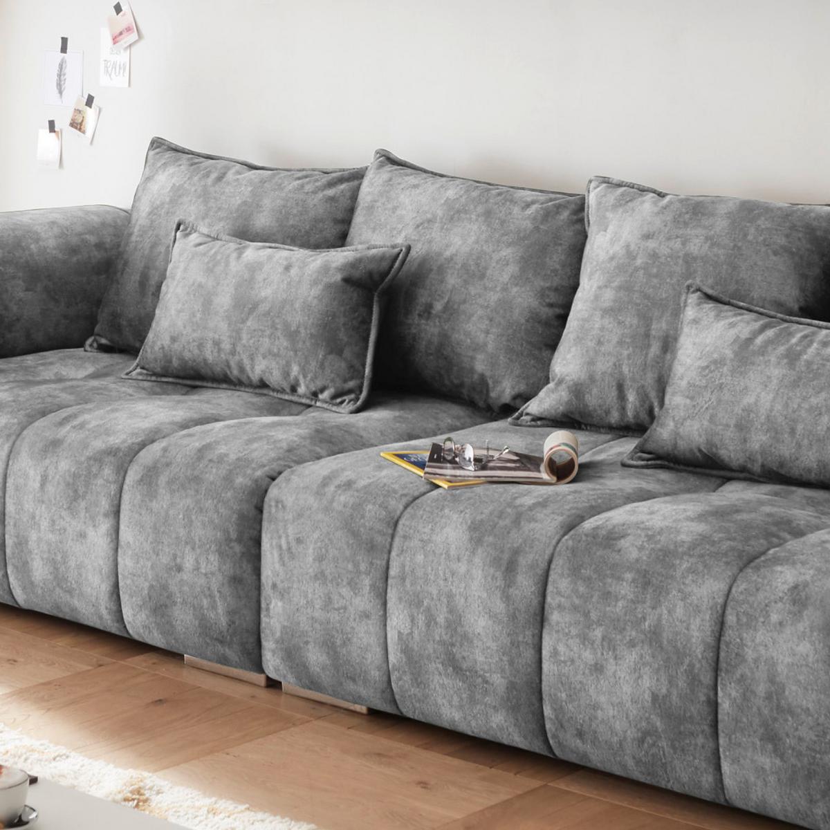 Big Sofa London Mit Rückenkissen B: 316 Cm Grau - Silberfarben/Grau, MODERN, Textil (316/90/112cm) - Livetastic