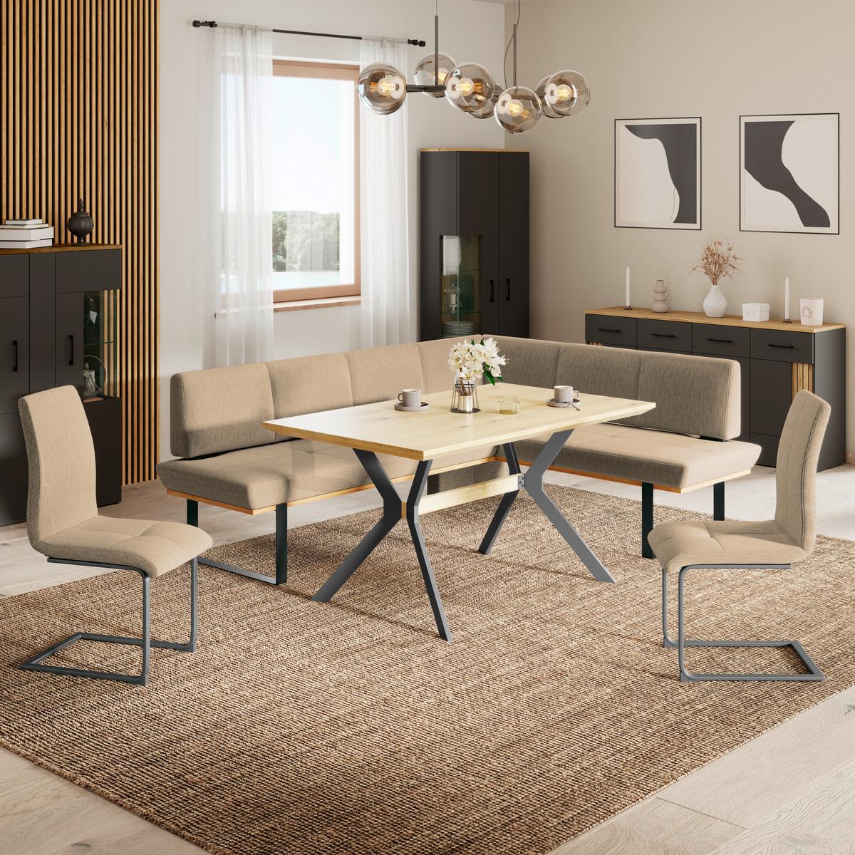 Eckbank Tristan Webstoff beige, S:225x175cm - Beige/Schwarz, MODERN, Holz/Textil (225/175cm) - James Wood