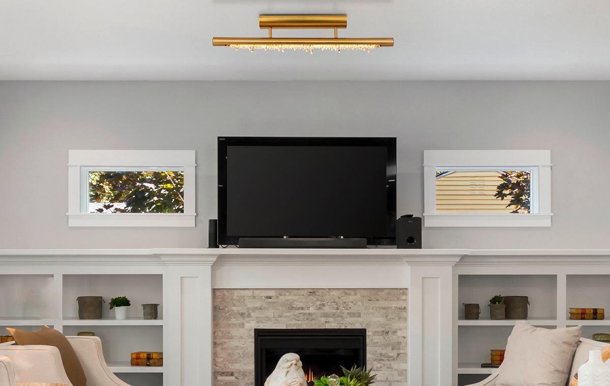 Led-deckenleuchte Felicitas L: 80 Cm 3 Helligkeitsstufen - Klar/Messingfarben, Basics, Kunststoff/Metall (80/8/19cm) - Globo