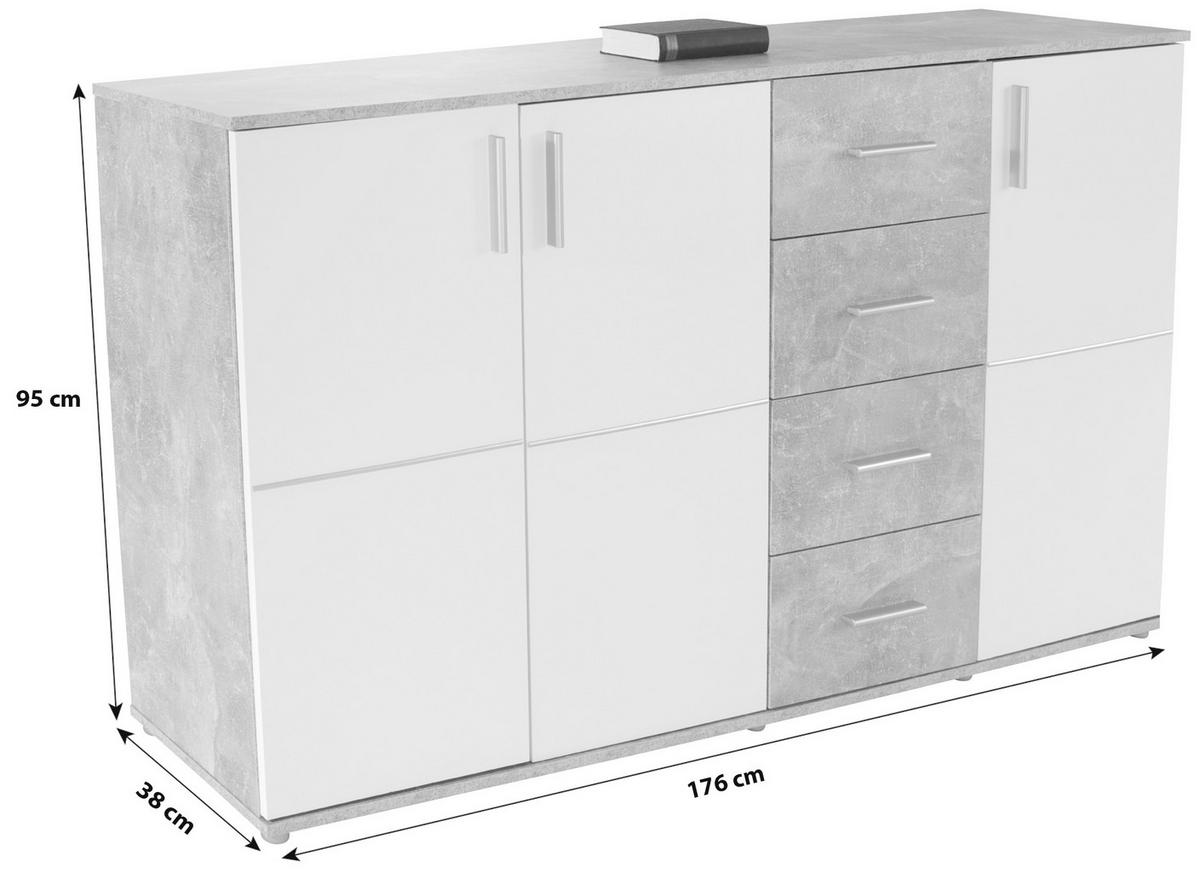 Kommode B: 175,6 cm Ina, Kraft Eiche Dekor/Weiß - Eichefarben/Weiß, MODERN, Holzwerkstoff (175,6/95,2/38,3cm)