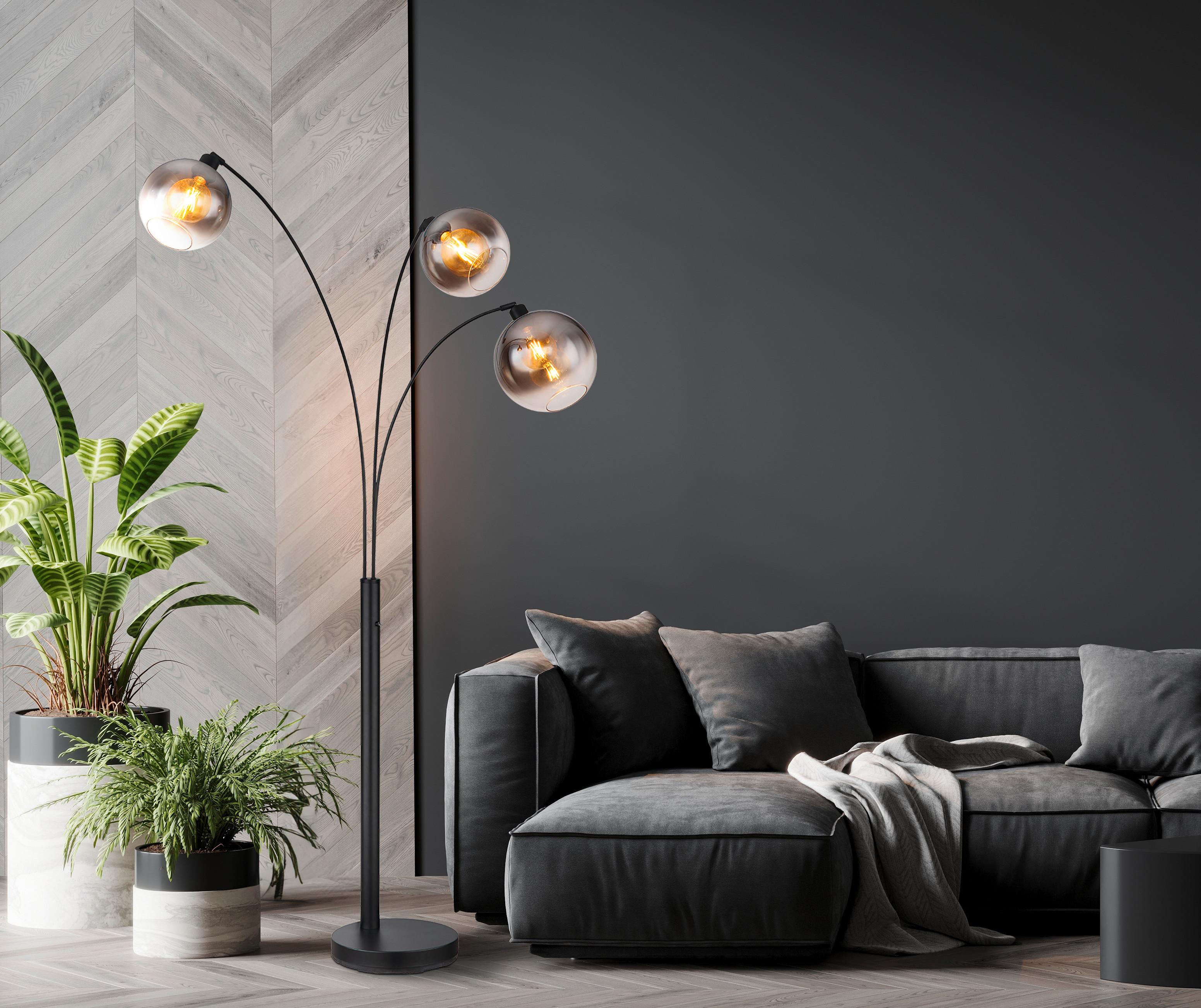 Stehleuchte 58227-3b - Schwarz, Design, Glas/Metall (105/160/200cm) - Globo