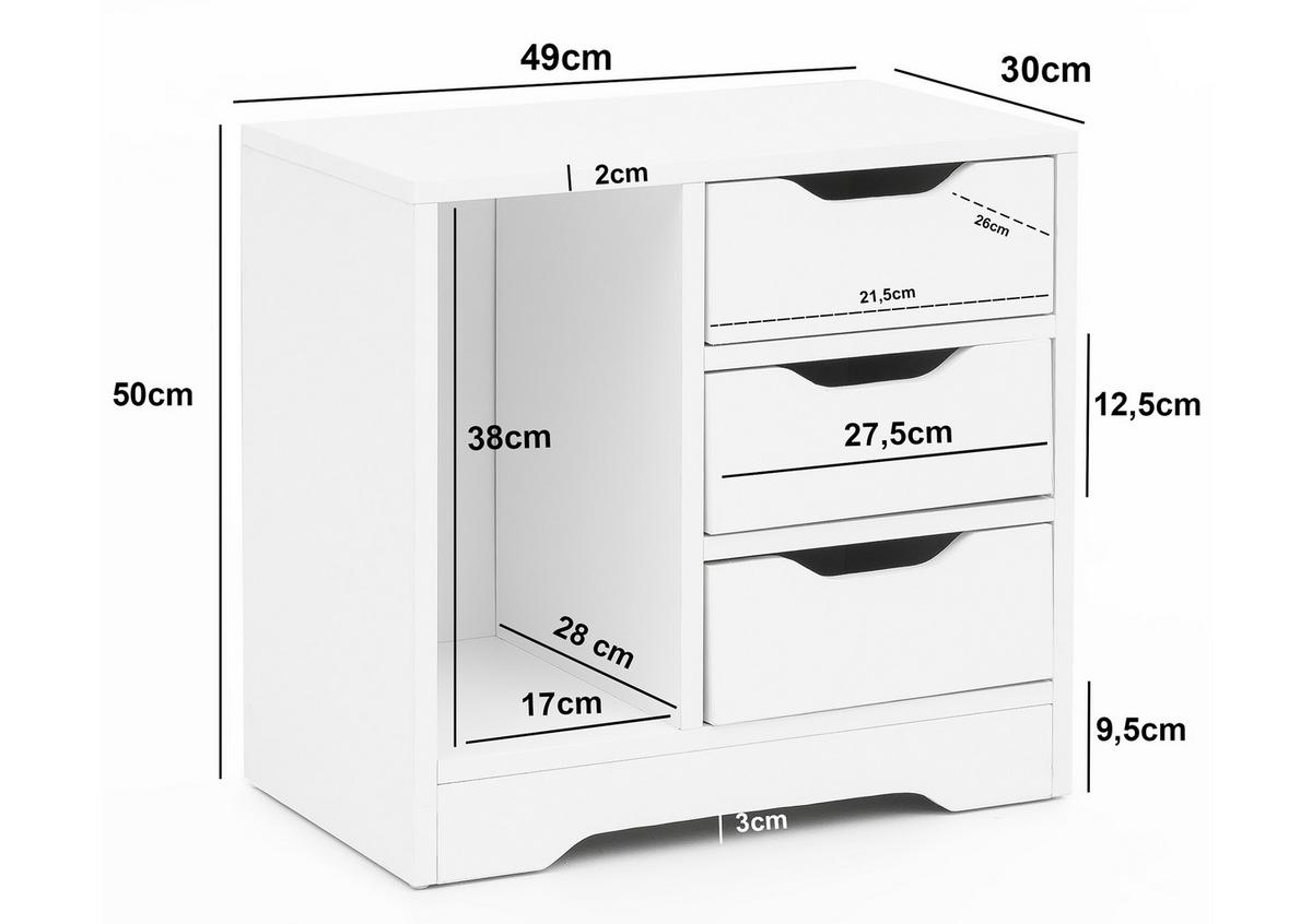 Nočný stolík Nachtkästchen š: 49cm biely - biela, Modern, kompozitné drevo (49/50/30cm) - MID.YOU
