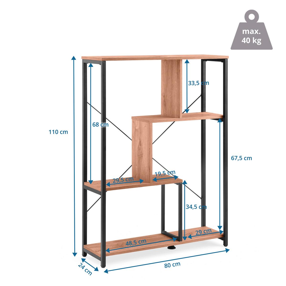 STANDREGAL Kalag Weiß/Eichefarben B: 80cm - Eichefarben/Weiß, MODERN, Holz/Metall (80/110/24cm) - MID.YOU