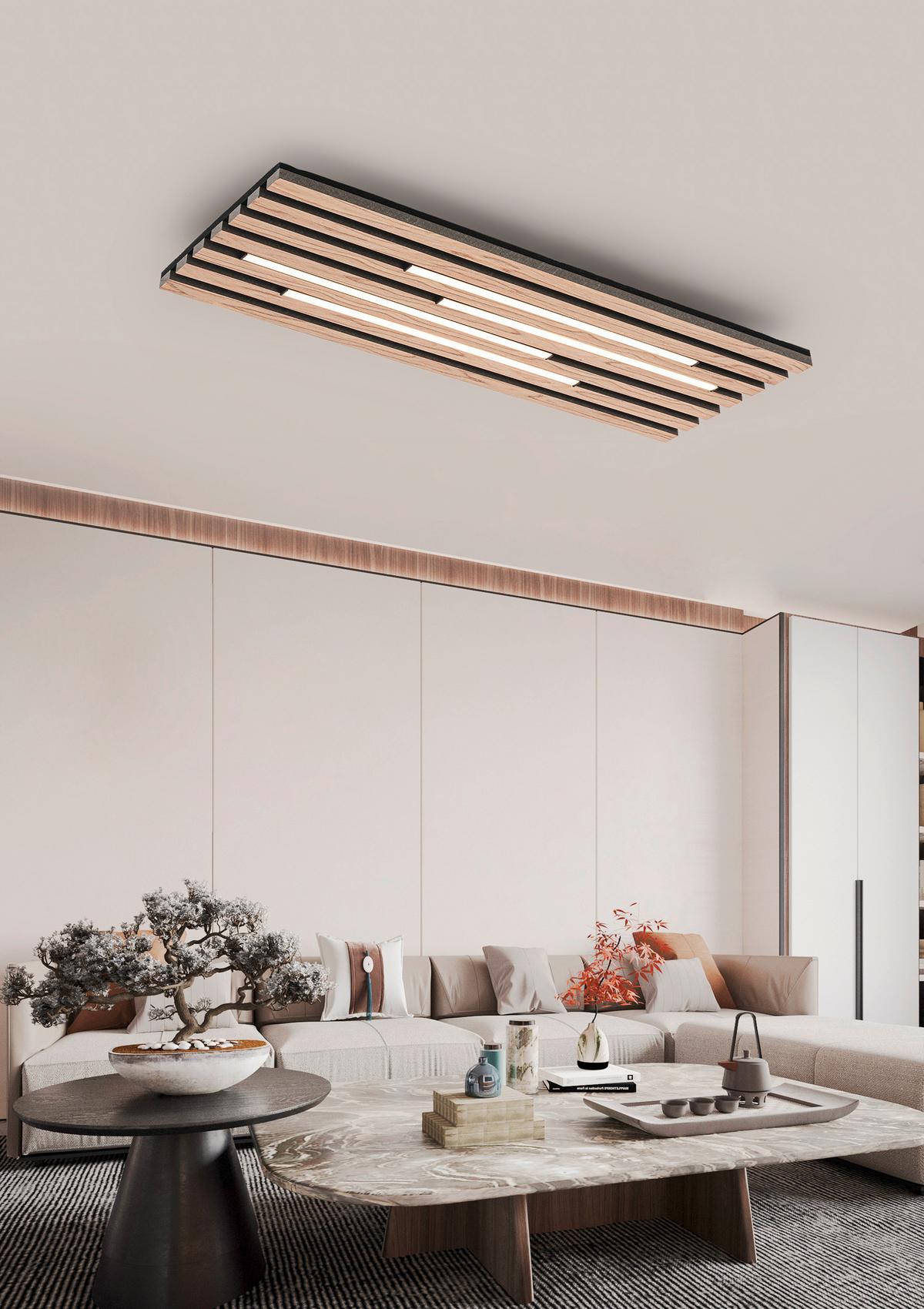 STROPNÍ LED SVÍTIDLO PANI - černá/barvy dubu, Moderní, kov/kompozitní dřevo (72/26,5/5,5cm) - Mömax