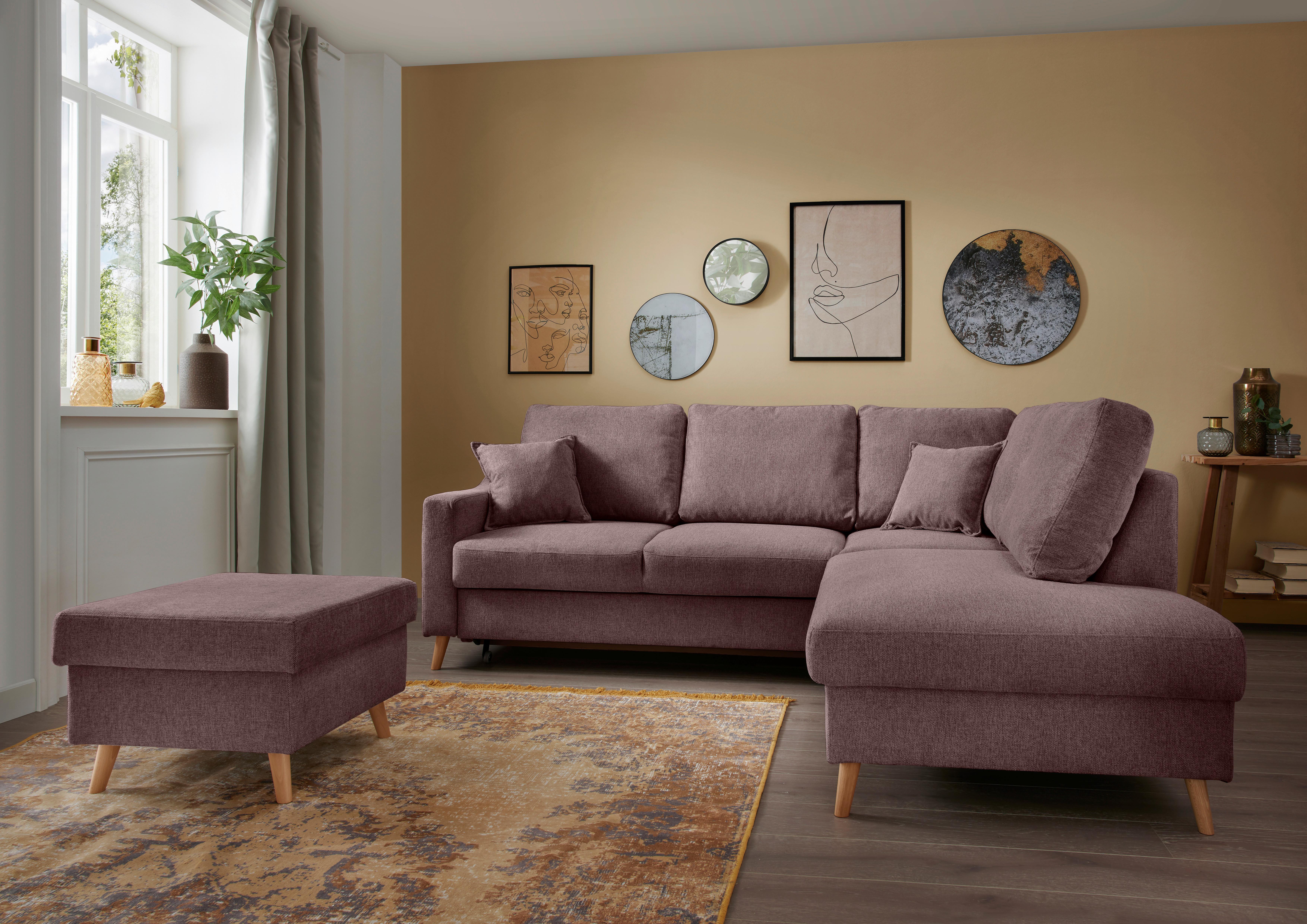 Hocker Valentina Polyester Bordeaux Sitz Gepolstert H: 43 - Bordeaux/Naturfarben, KONVENTIONELL, Textil (61/43/61cm) - P & B